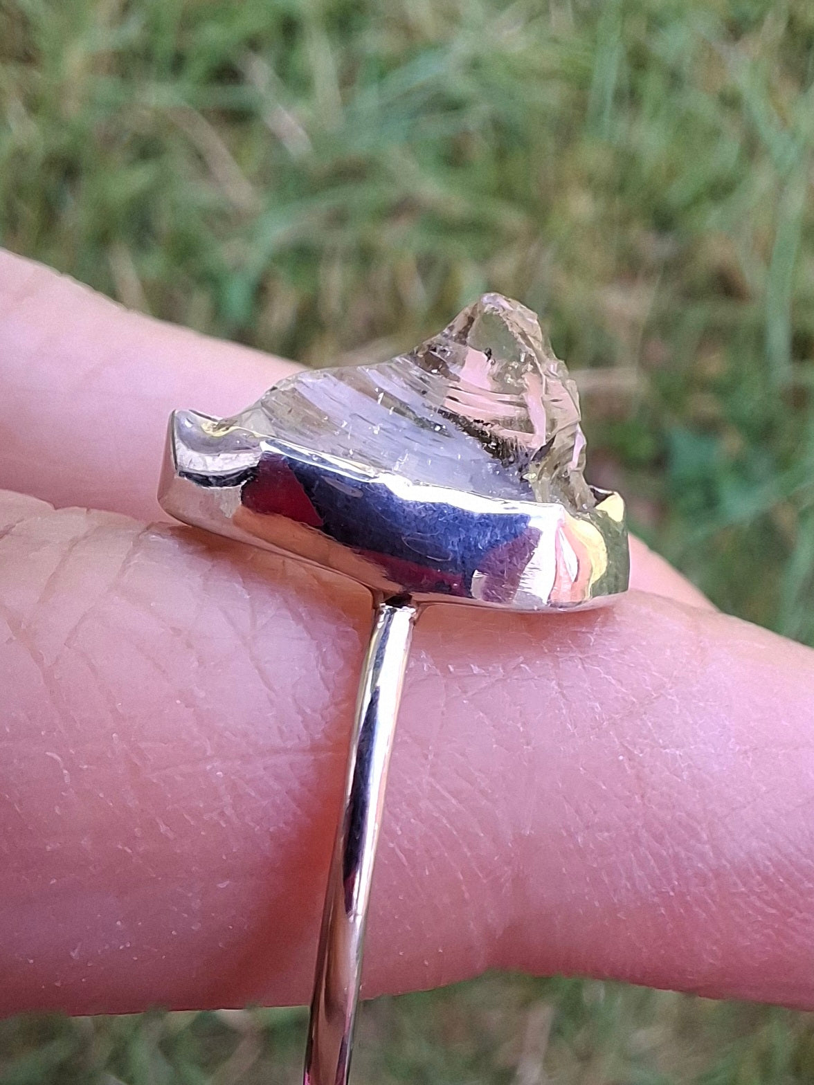 Libyan Desert Glass Ring, size Large O, 925 Silver, Tektite (Ref: LR21)