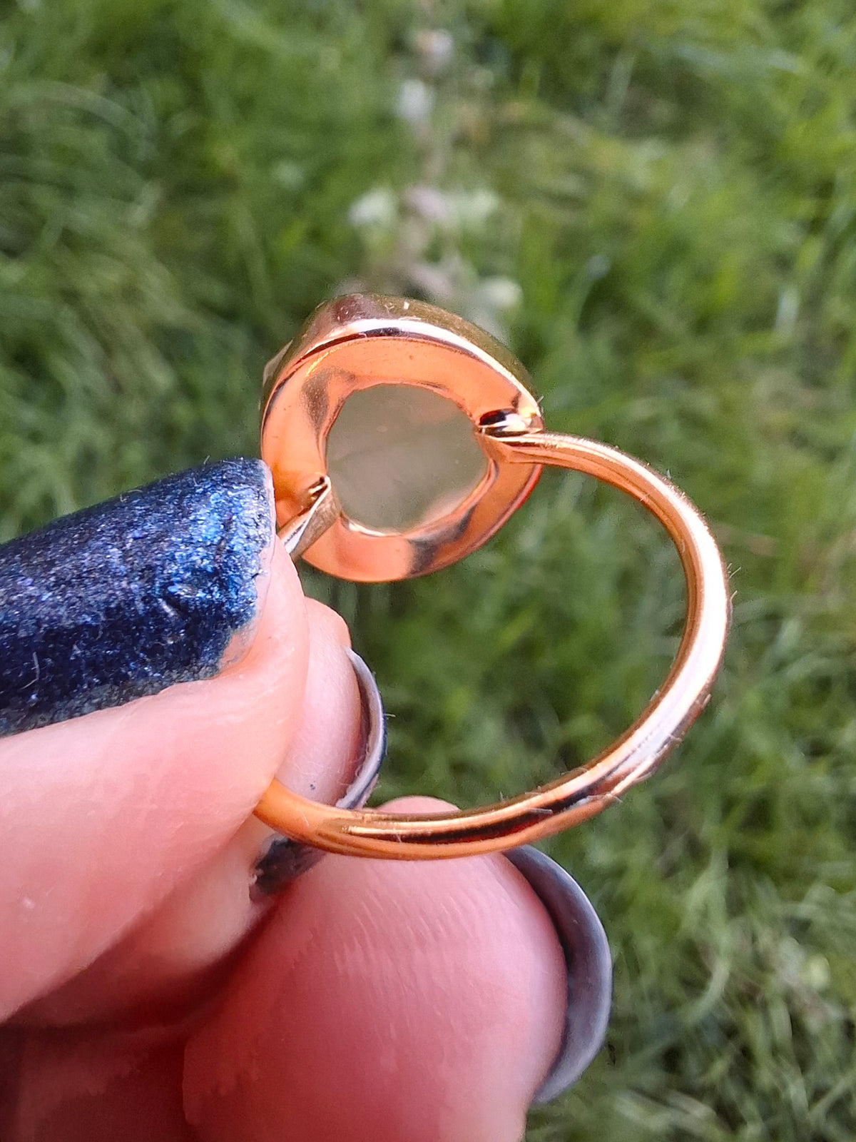 Libyan Desert Glass Ring, 14K GOLD Plated, size large M, Tektite (Ref: LR78)