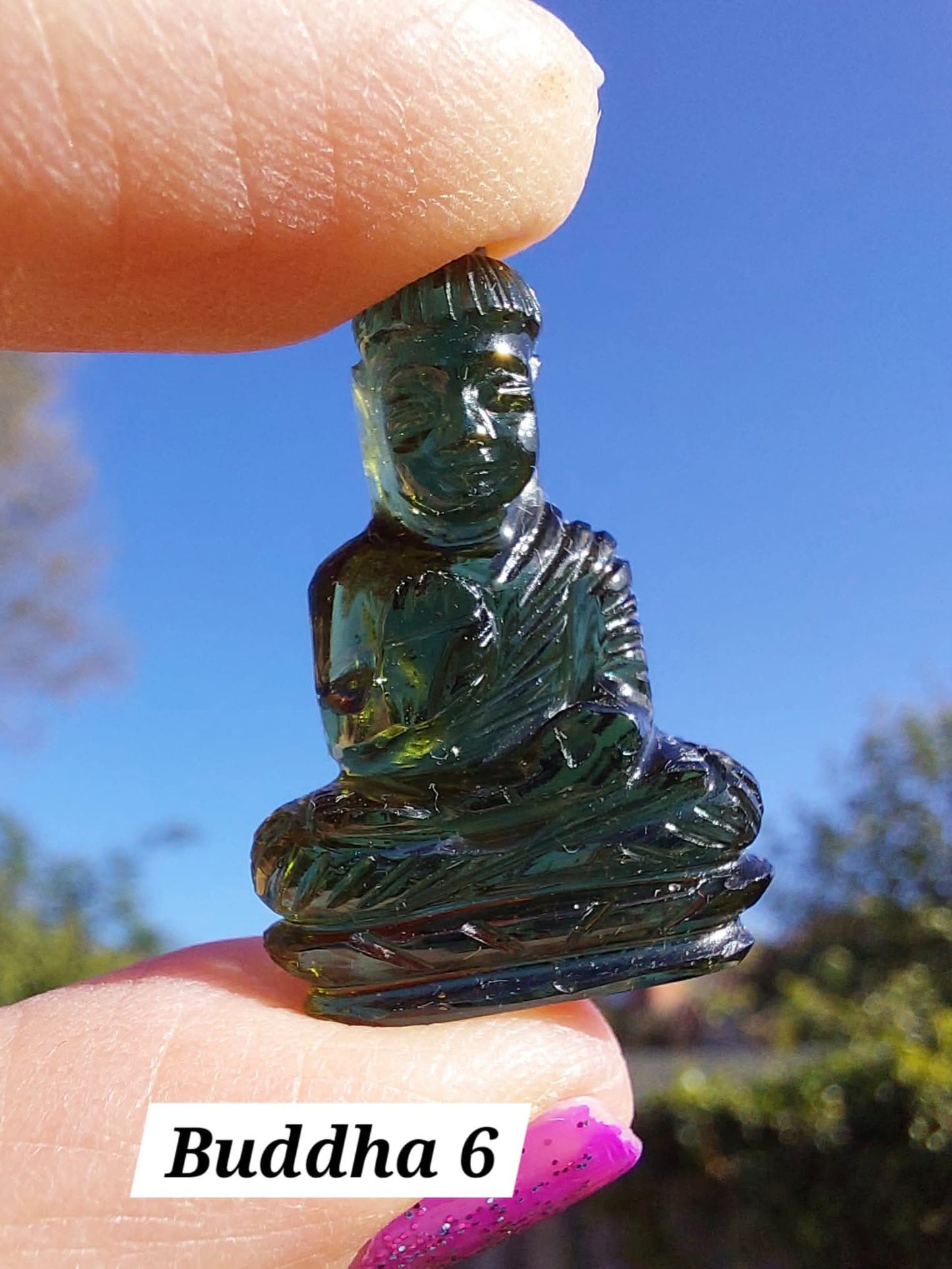Moldavite BUDDHA Carving, 4.23g, Tektite (Ref: Buddha6)