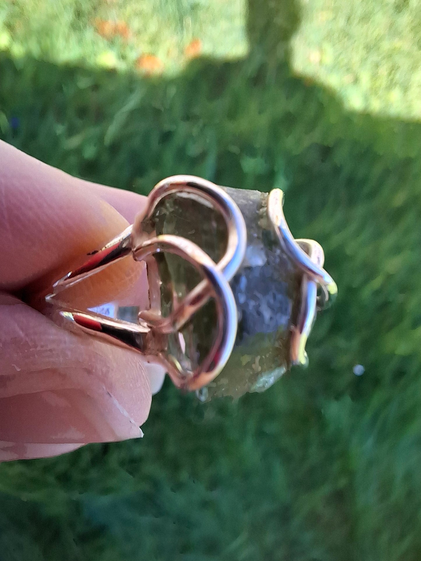 Moldavite Ring, size Q, 925 Silver, Tektite (Ref: R11)