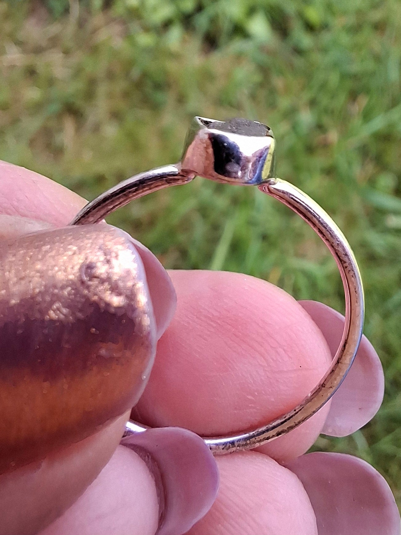 Moldavite Ring, size small Q, 925 Silver, Tektite (Ref: R44)