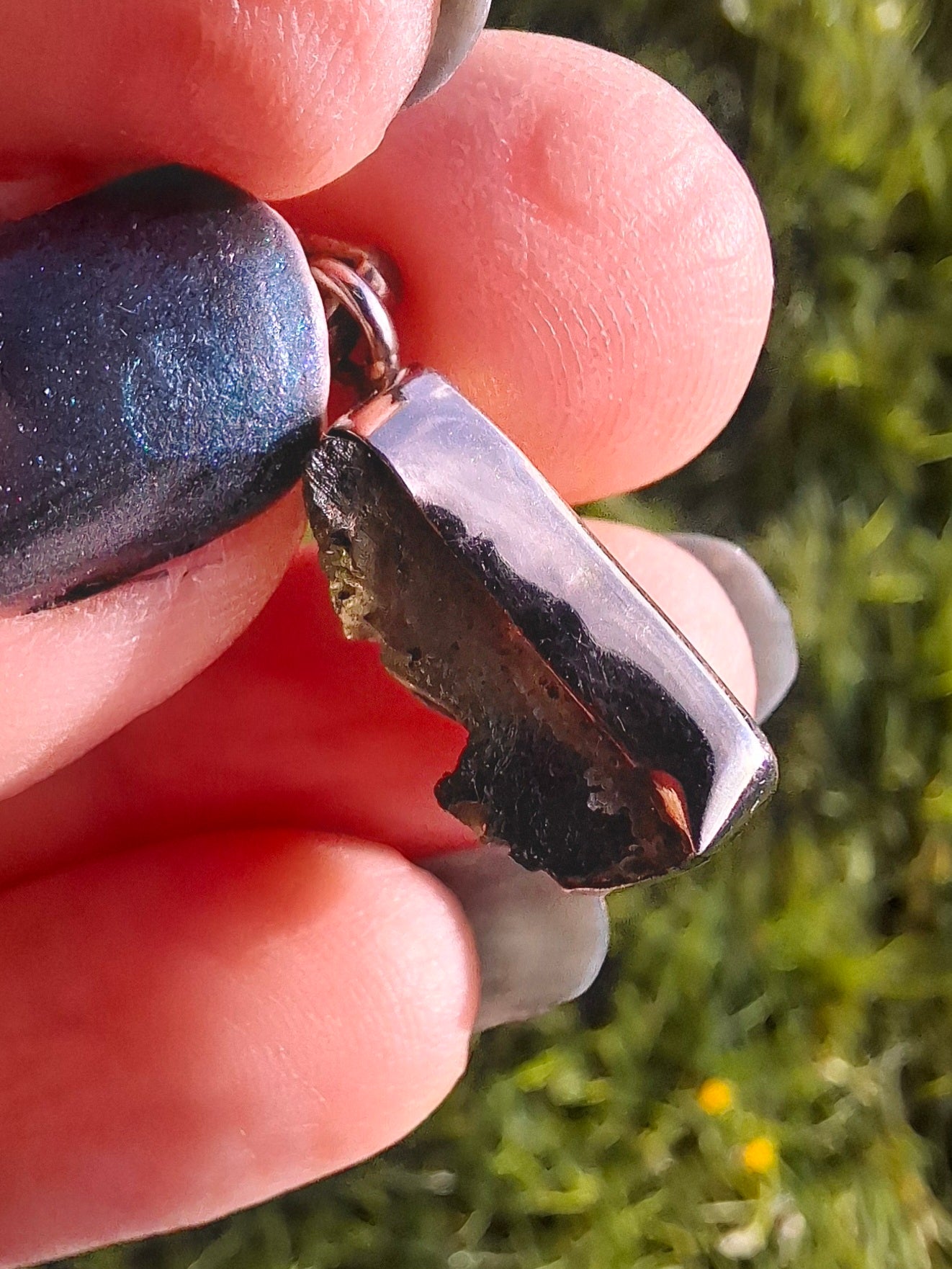 Moldavite Pendant, 925 silver, Tektite (Ref: P3)