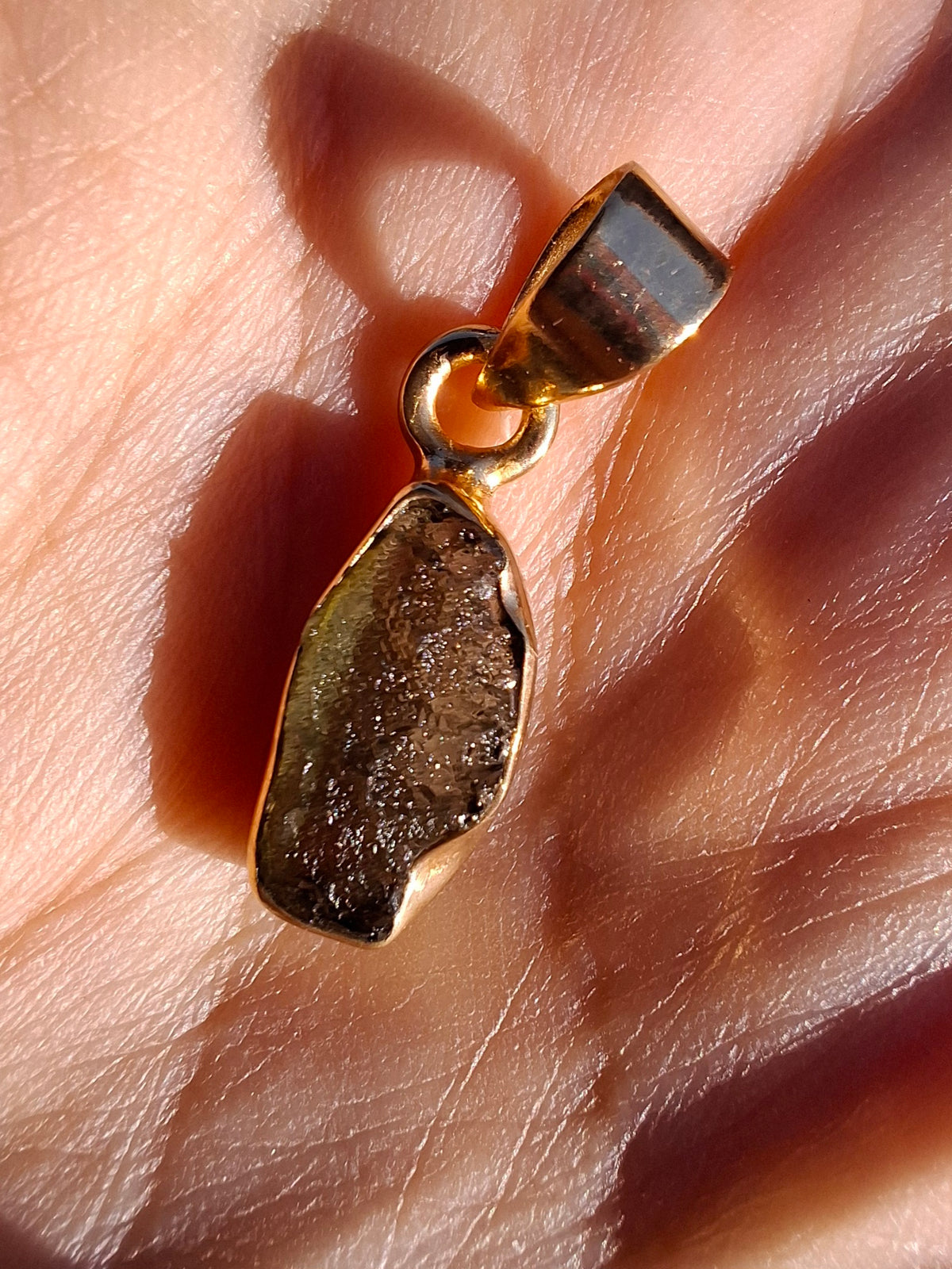 Moldavite Pendant, 14K GOLD Plated, Tektite (Ref: P450)