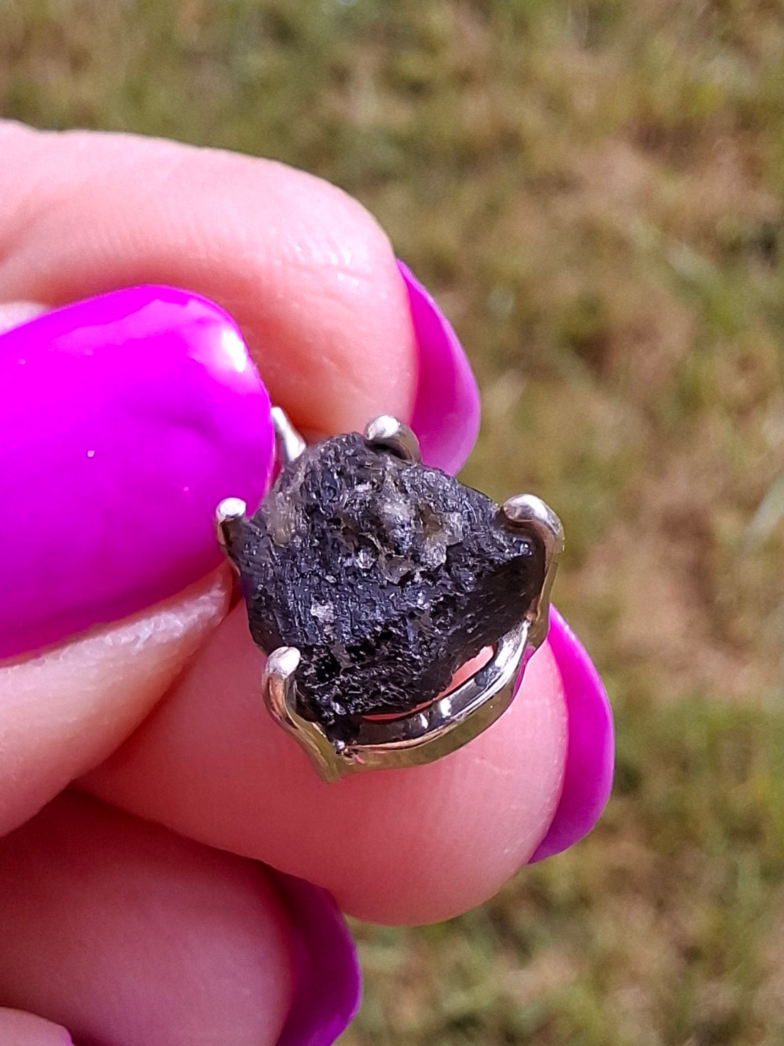 Moldavite Claw Pendant, 925 Silver, Tektite (Ref: P18)