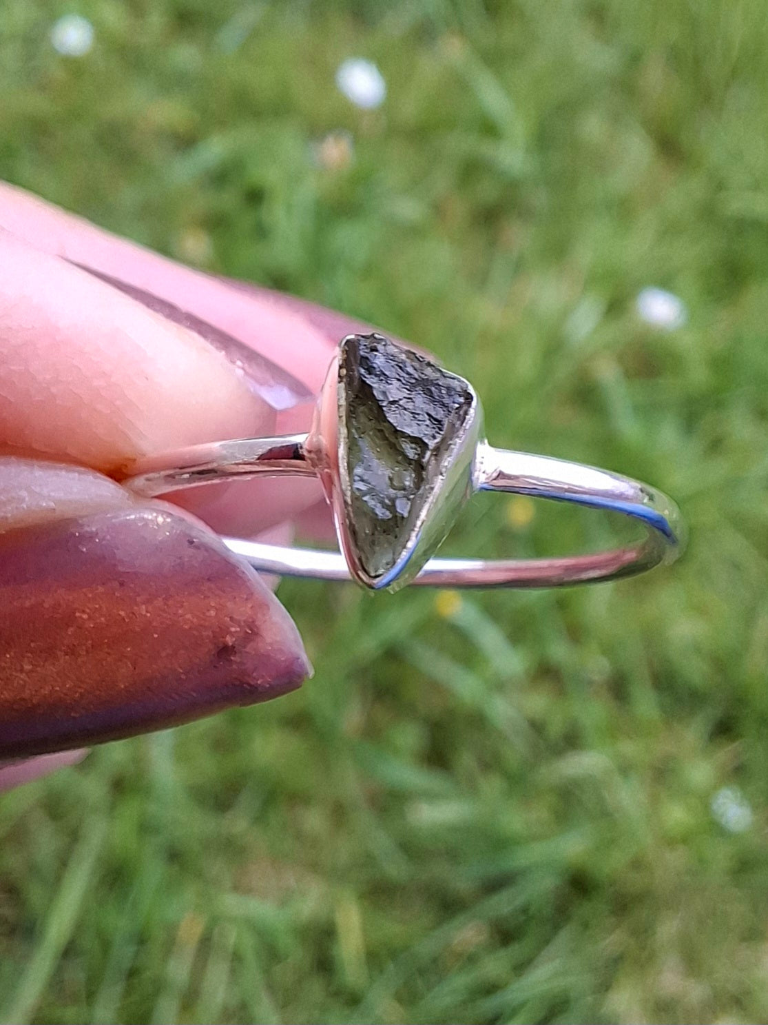 Moldavite Ring, size large R/small S, 925 Silver, Tektite (Ref: R55)