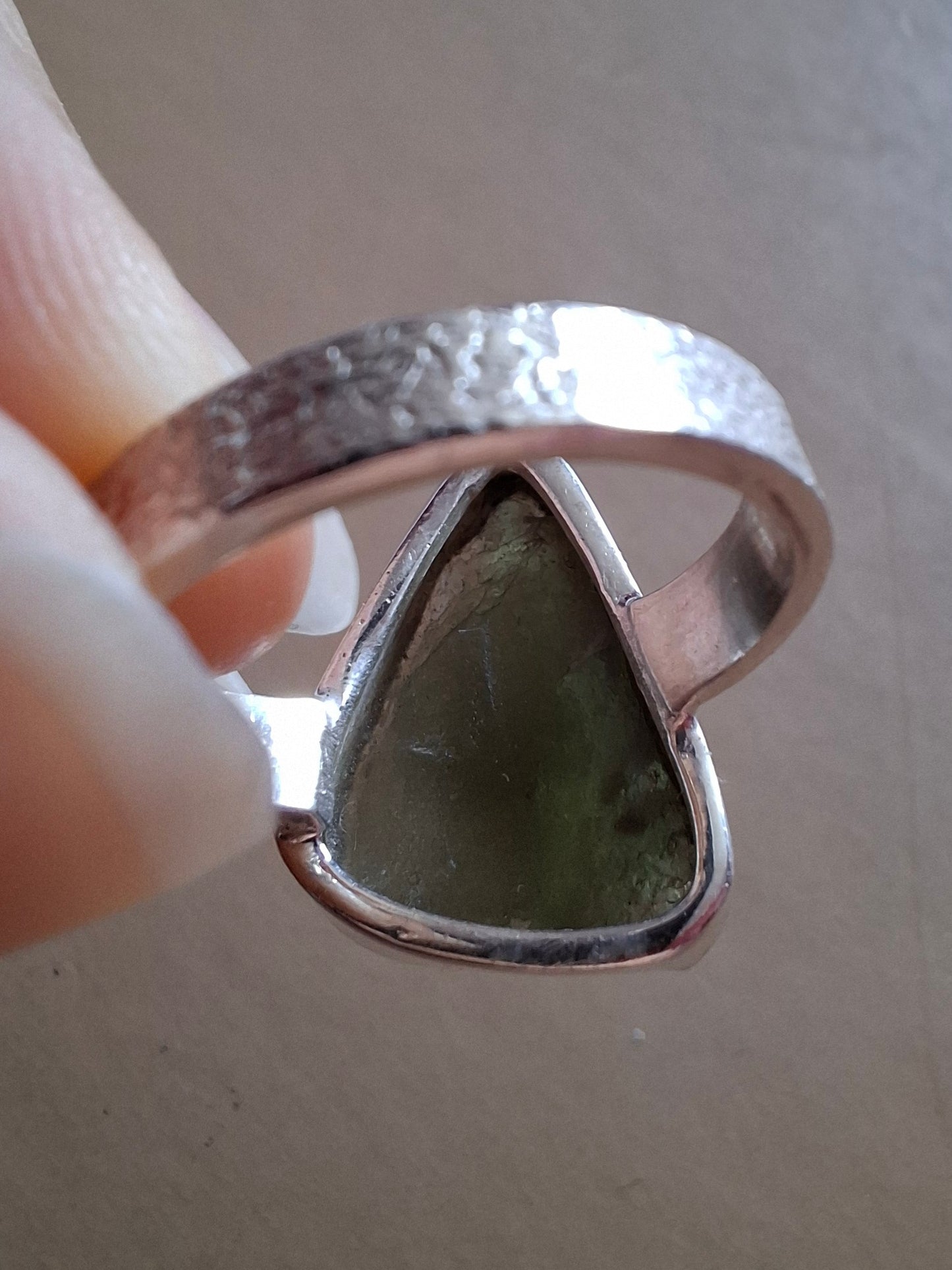 Moldavite Ring, size small K, 925 Silver, Tektite (Ref: R299)