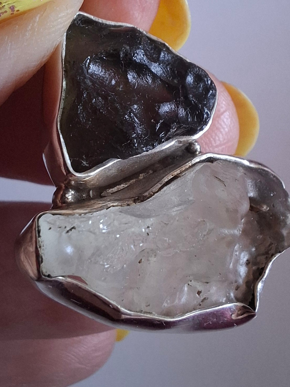 Moldavite & Libyan Desert Glass Pendant, 925 Silver, Tektite (Ref: MLP18)