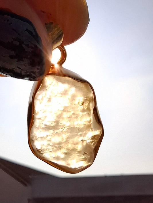 Libyan Desert Glass Pendant, 14K GOLD Plated, Tektite (Ref: LP124)