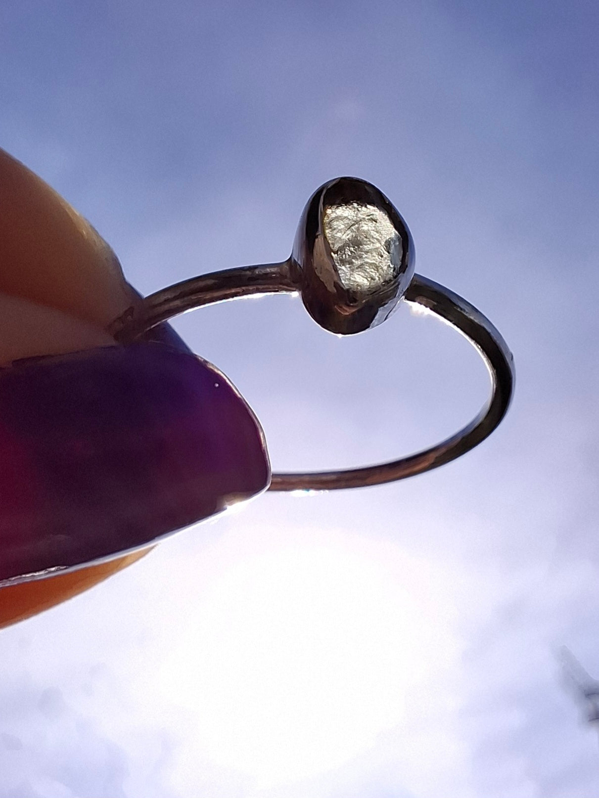 Moldavite Ring, size small T, 925 Silver, Tektite (Ref: R69)