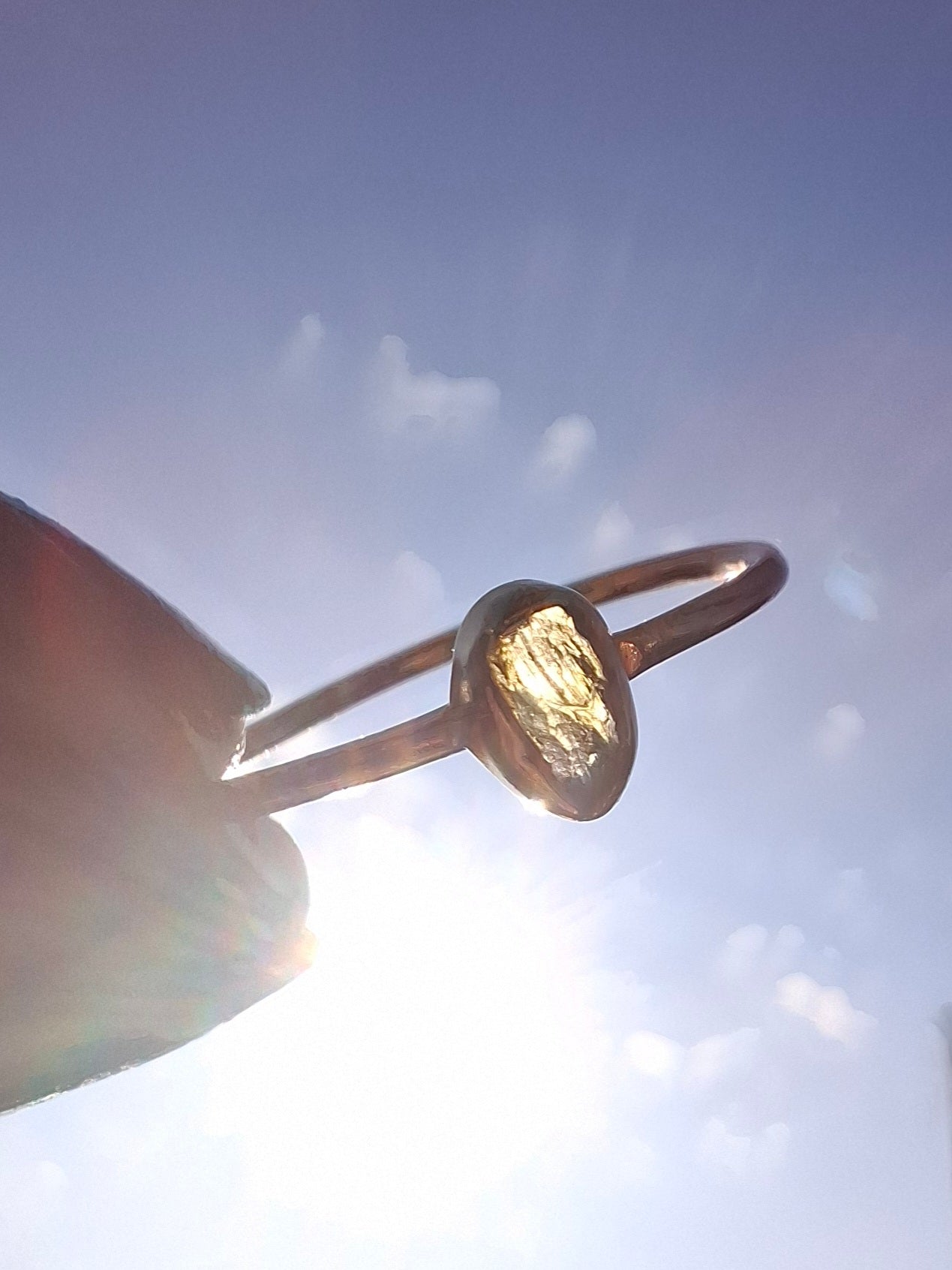 Moldavite Ring, 14K GOLD Plated, size large S, Tektite (Ref: R345)