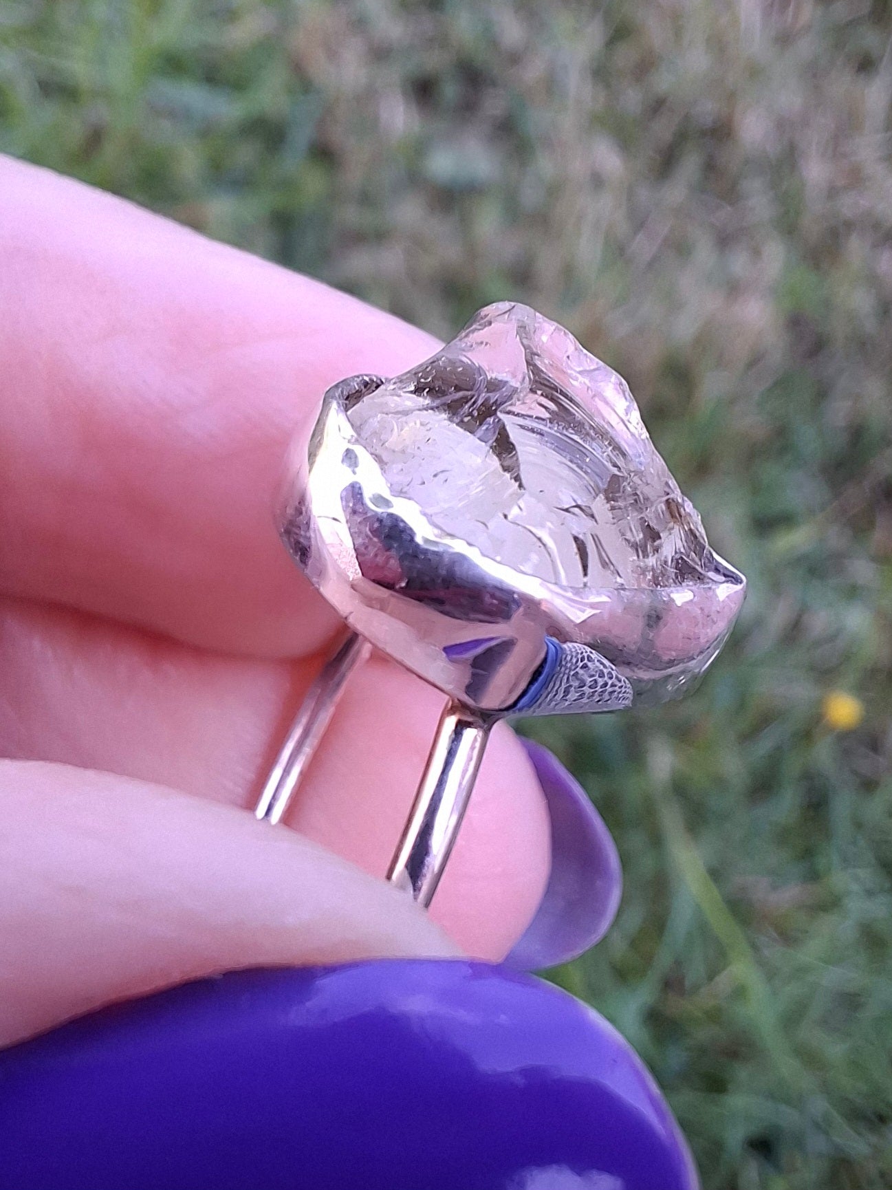 Libyan Desert Glass Ring, size large S/small T, 925 Silver, Tektite (Ref: LR47)