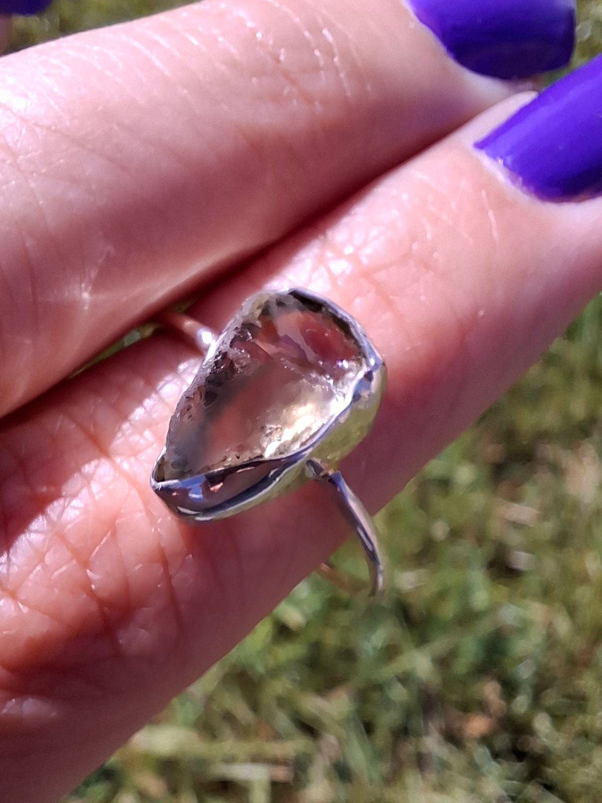 Libyan Desert Glass Ring, size large V, 925 Silver, Tektite (Ref: LR57)
