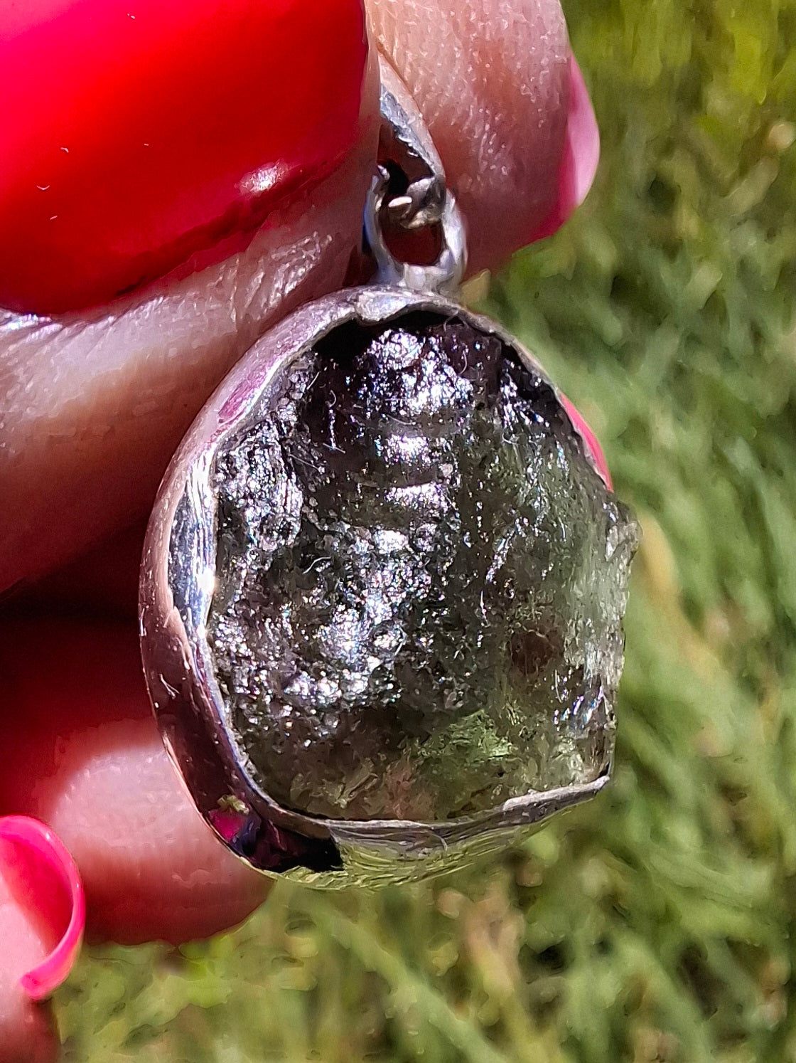 Moldavite Pendant, 925 Silver, Tektite (Ref: P441)