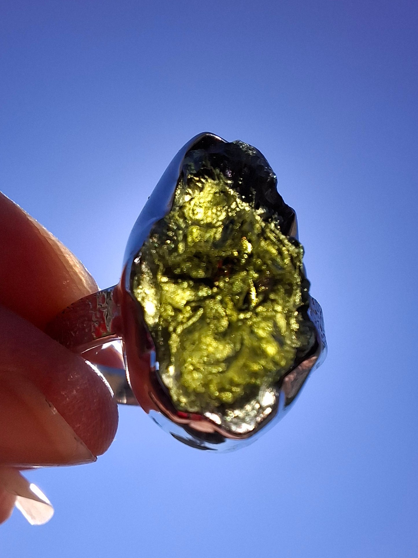 Moldavite Ring, size U, 925 Silver, Tektite (Ref: R325)