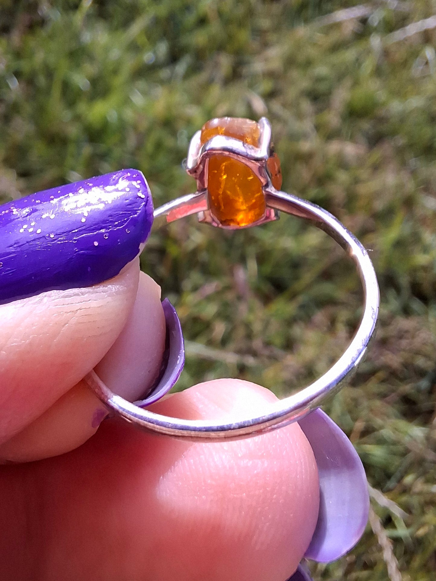 Baltic Amber Ring, size large W, 925 Silver, Fossil (Ref: AR28)