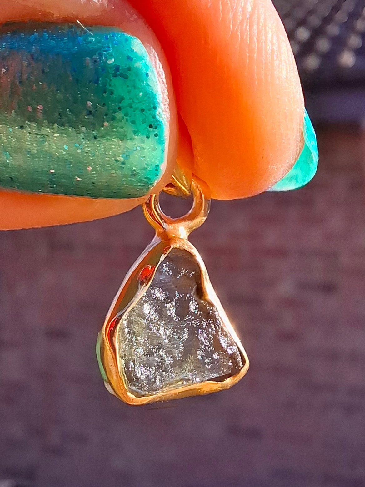 Moldavite Pendant, 14K GOLD Plated, Tektite (Ref: P452)