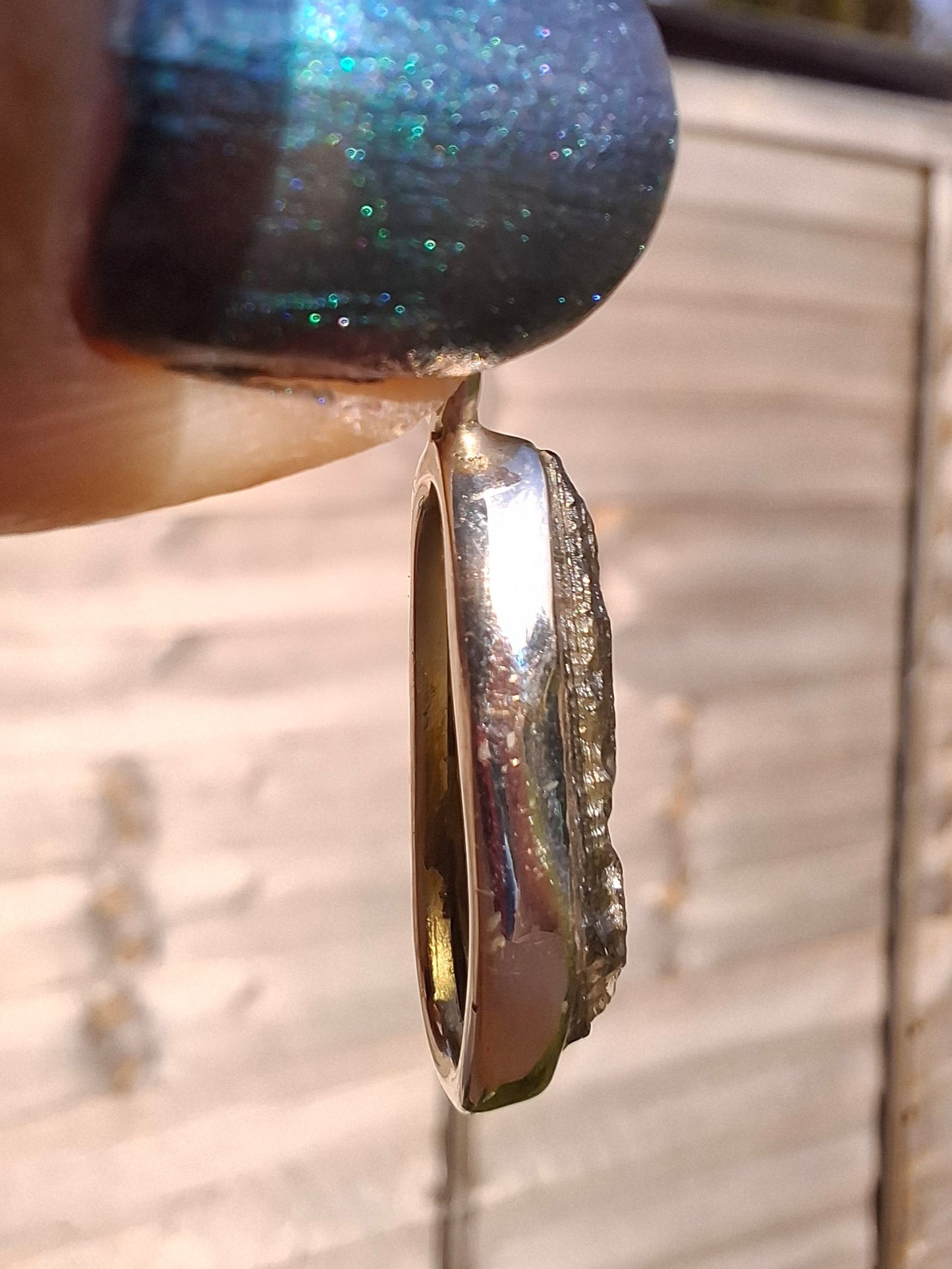 Moldavite Pendant, 925 Silver, Tektite (Ref: P11)