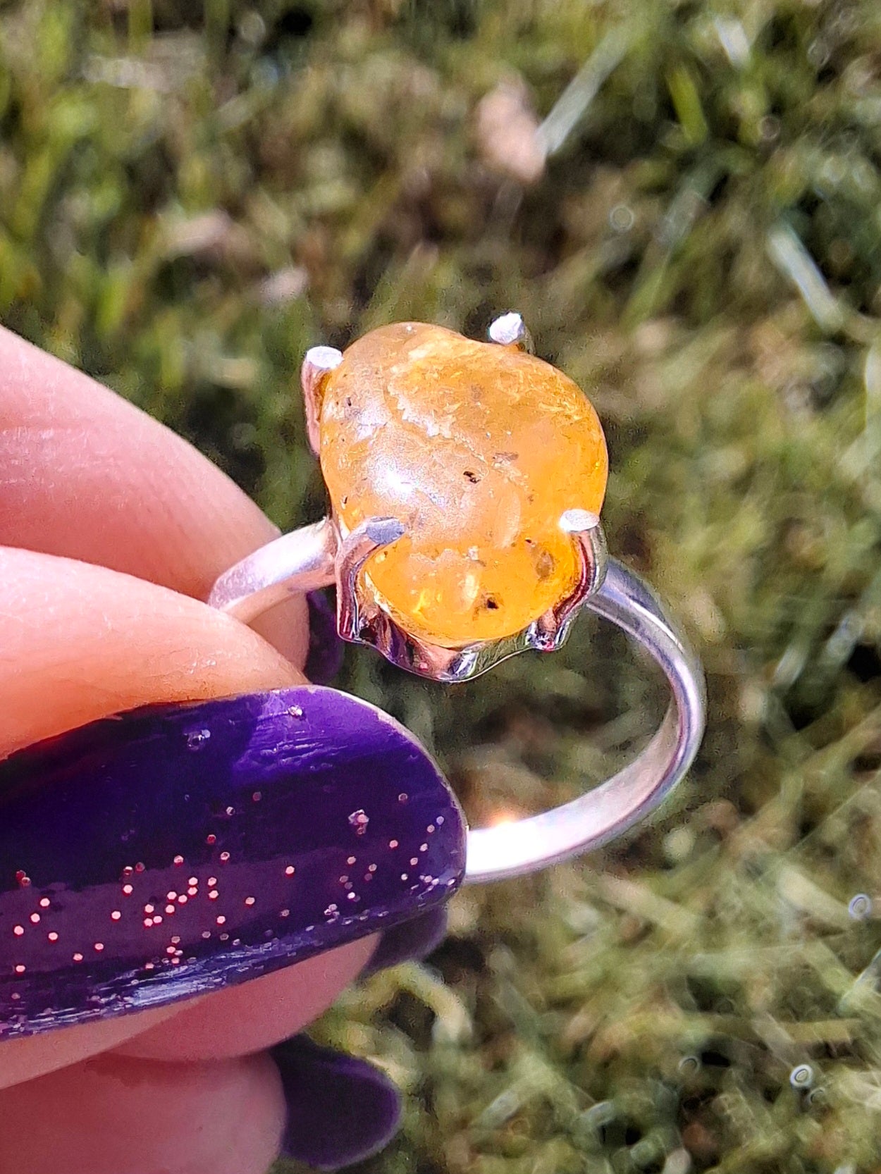 Baltic Amber Ring, size N. 925 Silver, Fossil (Ref: AR7)