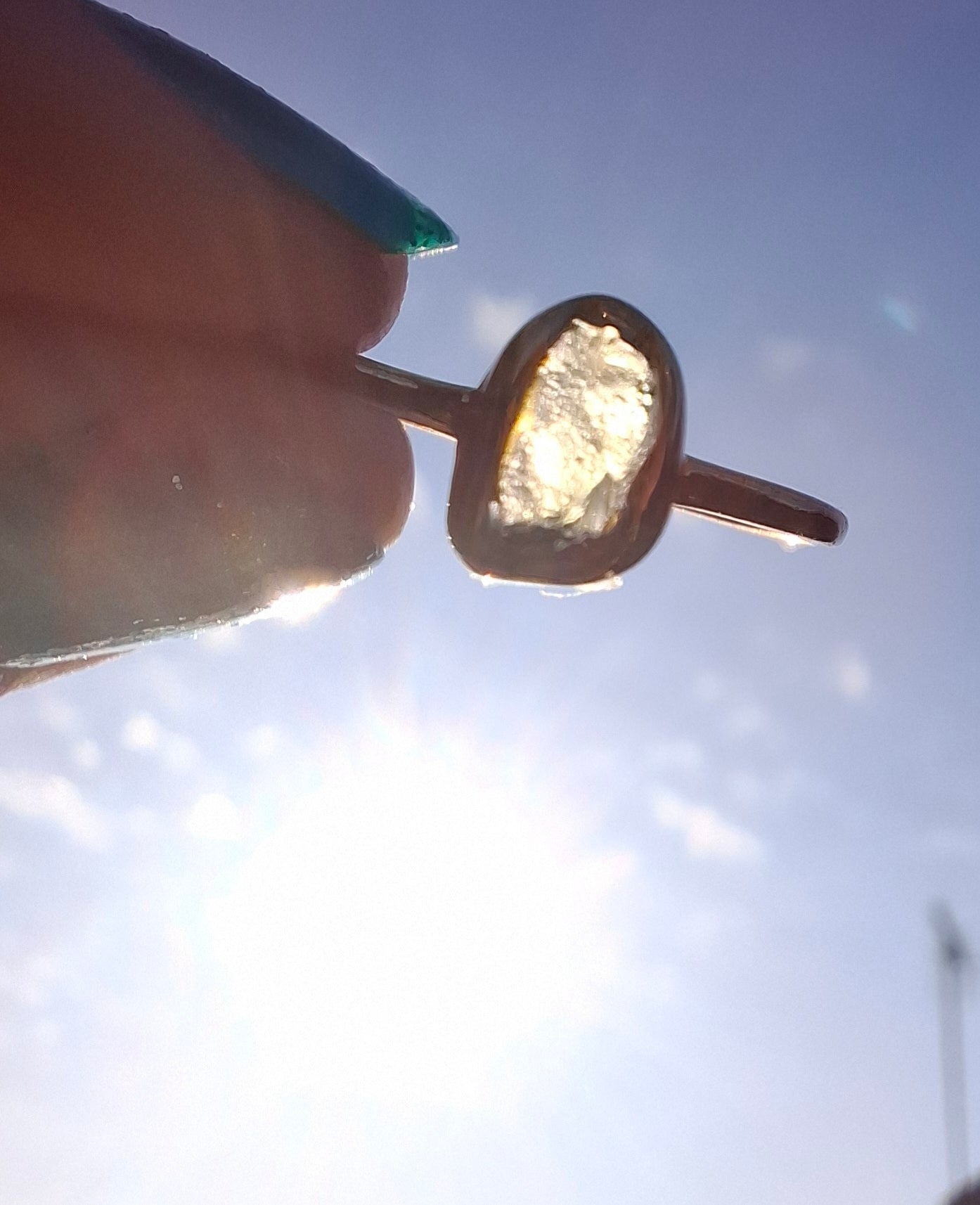 Moldavite Ring, 14K GOLD Plated, size small L, Tektite (Ref: R342)