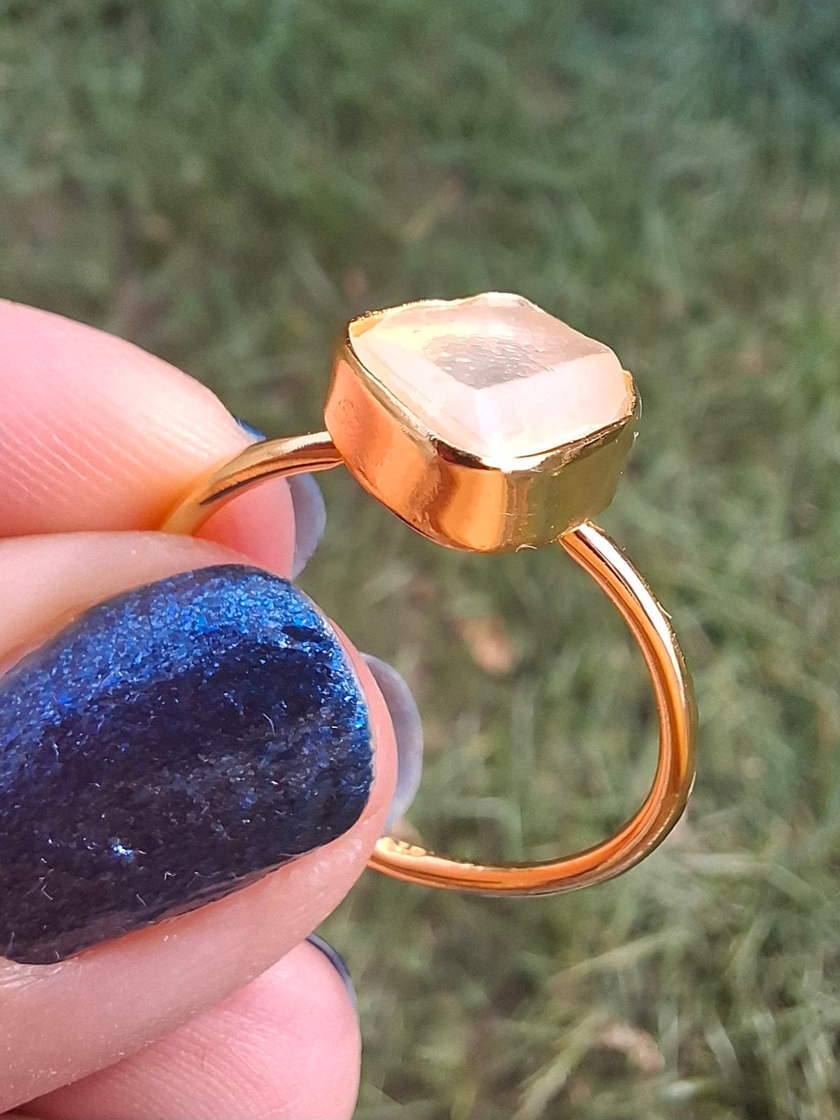 Libyan Desert Glass Ring, 14K GOLD Plated, size large T, Tektite (Ref: LR83)