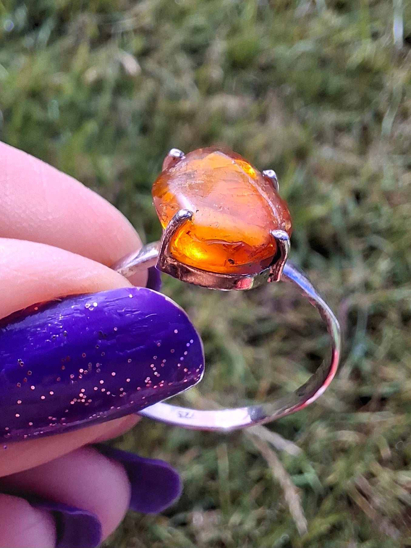 Baltic Amber Ring, size large X, 925 Silver, Fossil (Ref: AR35)