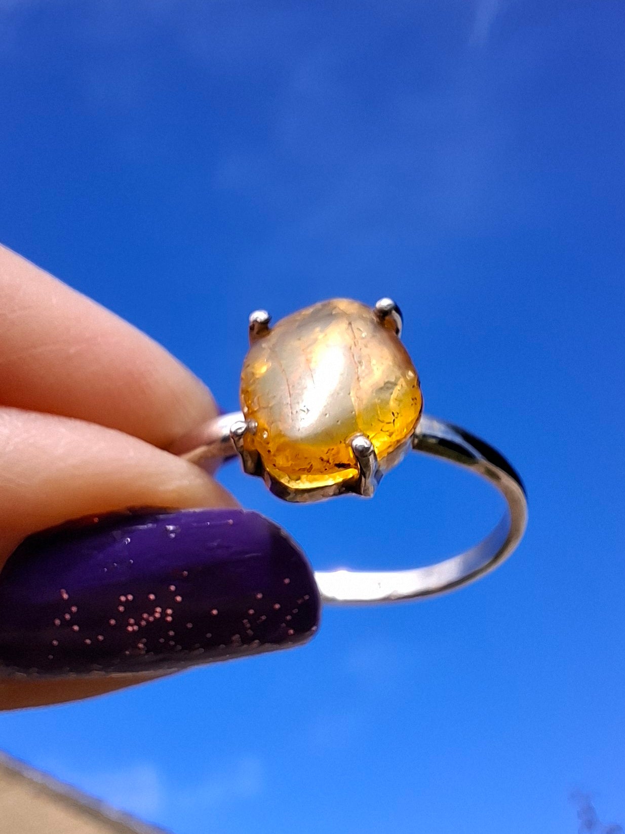 Baltic Amber Ring, size large X, 925 Silver, Fossil (Ref: AR33)