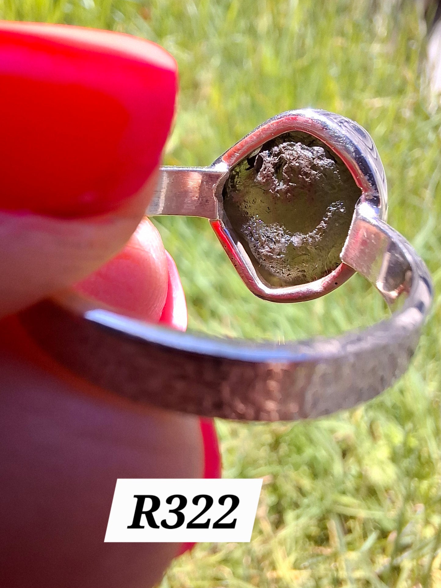 Moldavite Ring, size U, 925 Silver, Tektite (Ref: R322)