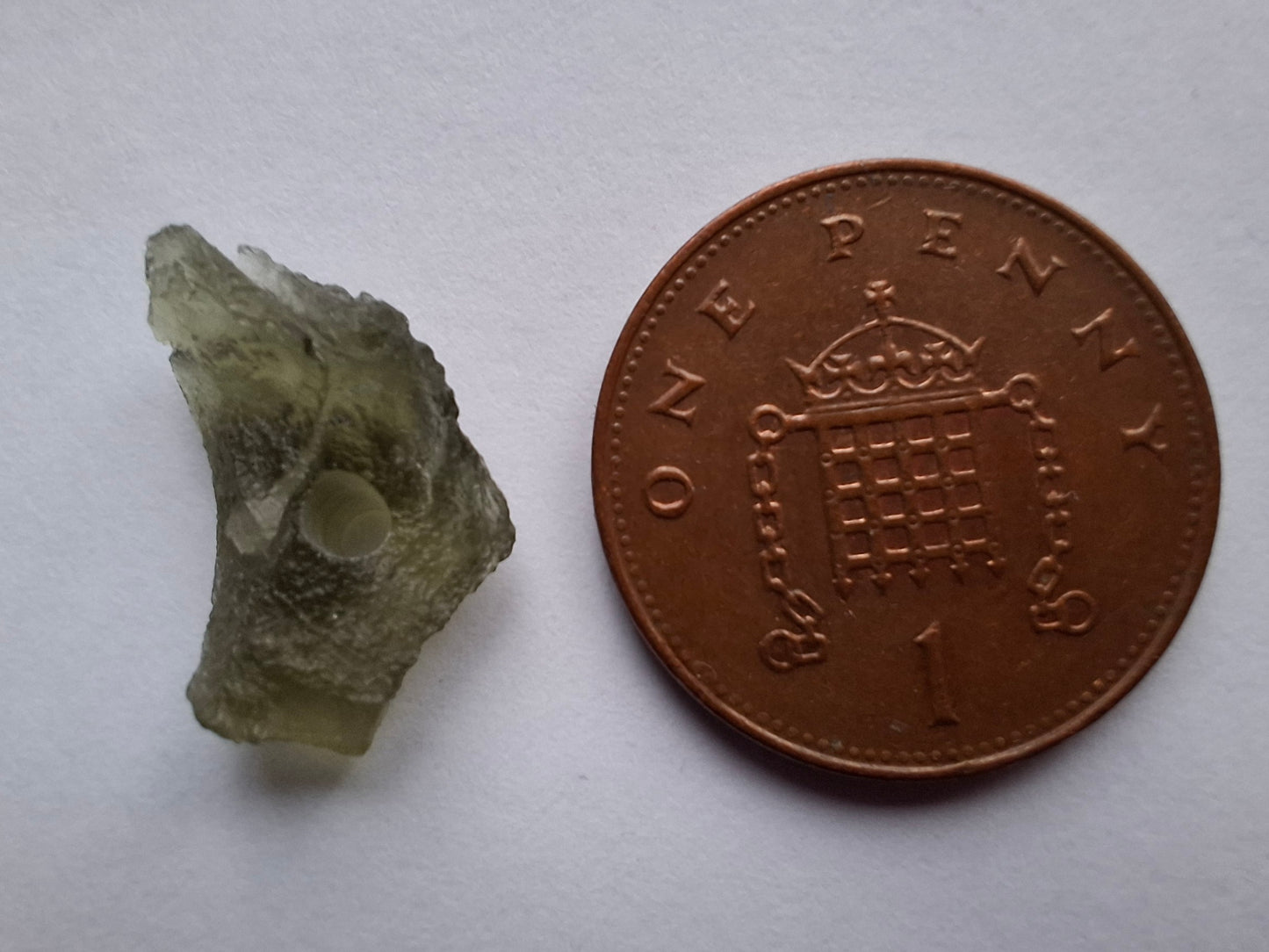 DRILLED, Moldavite Piece, 0.75g, Tektite (Ref: D23)