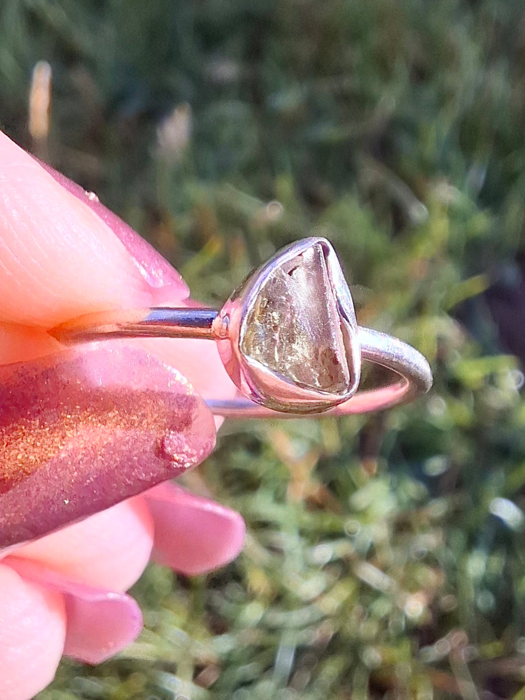 Moldavite's Ring, size large L/small M, 925 Silver, Tektite (Ref: R36)