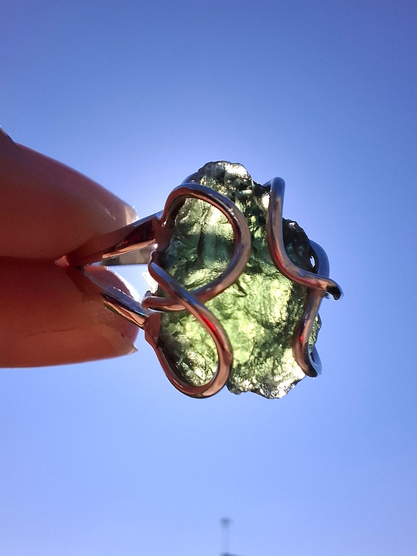 Moldavite Ring, size O, 925 Silver, Tektite (Ref: R7)