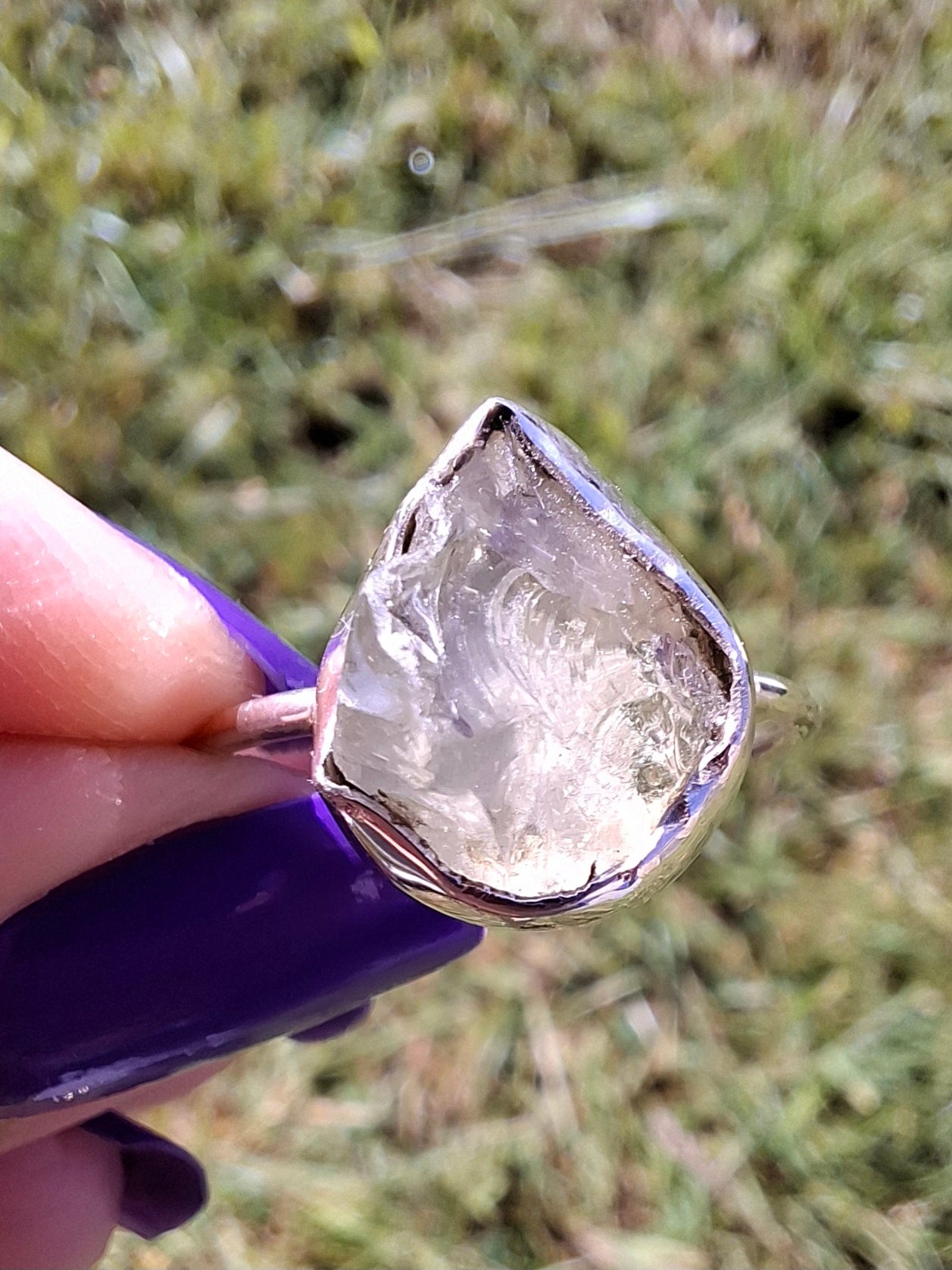 Libyan Desert Glass Ring, size large S/small T, 925 Silver, Tektite (Ref: LR47)
