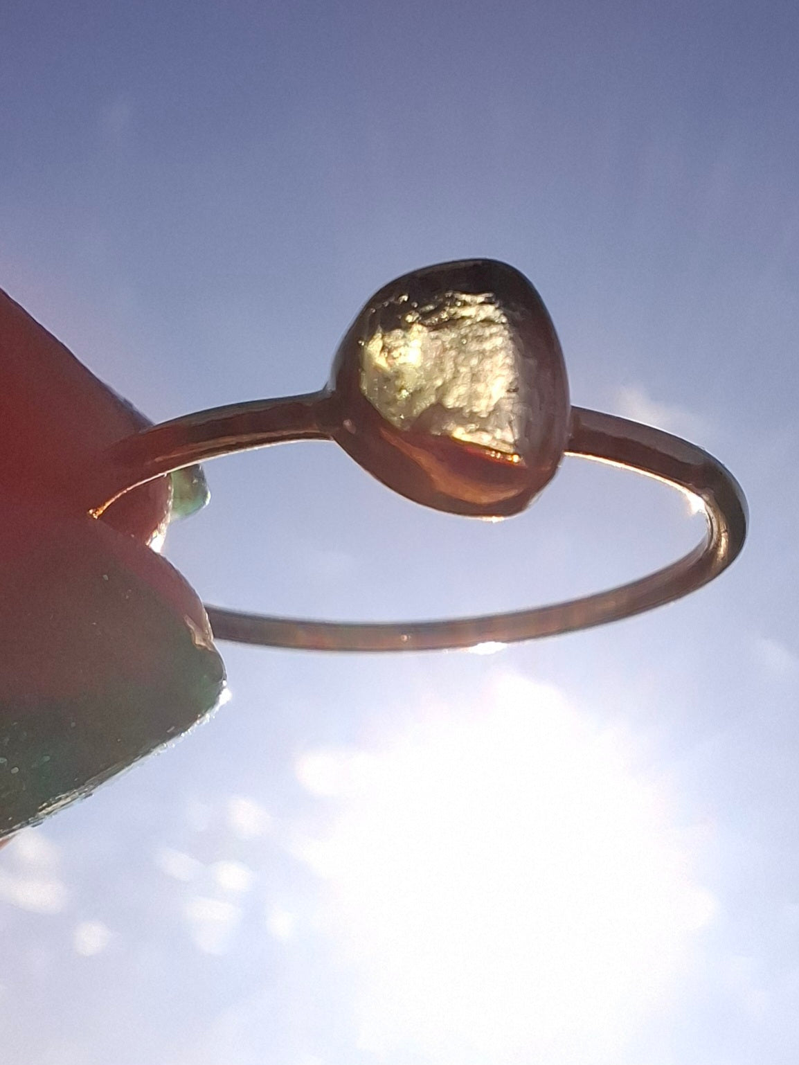 Moldavite Ring, 14K GOLD Plated, size U, Tektite (Ref: R348)