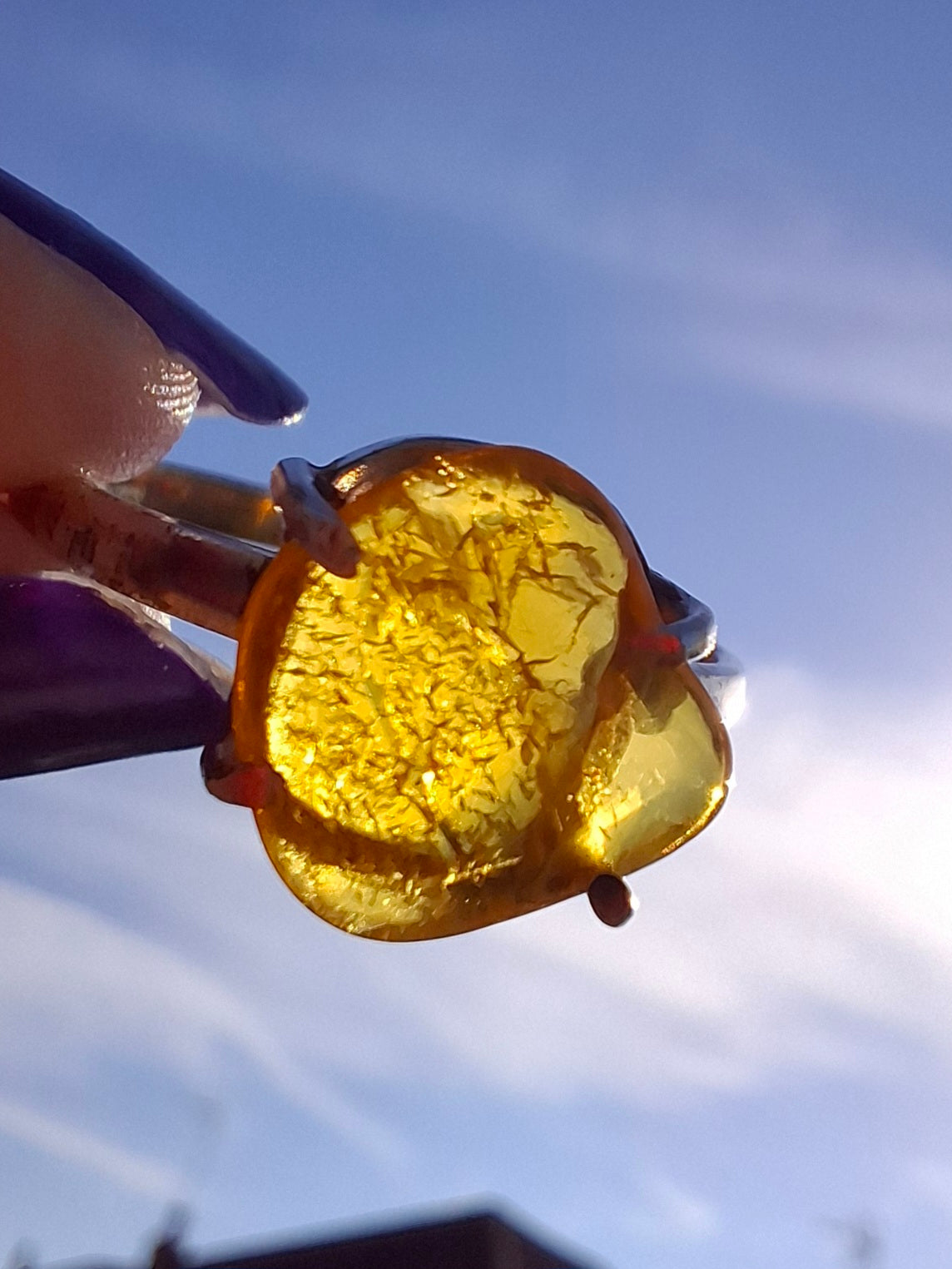 Baltic Amber Ring, size large R, 925 Silver, Fossil (Ref: AR17)
