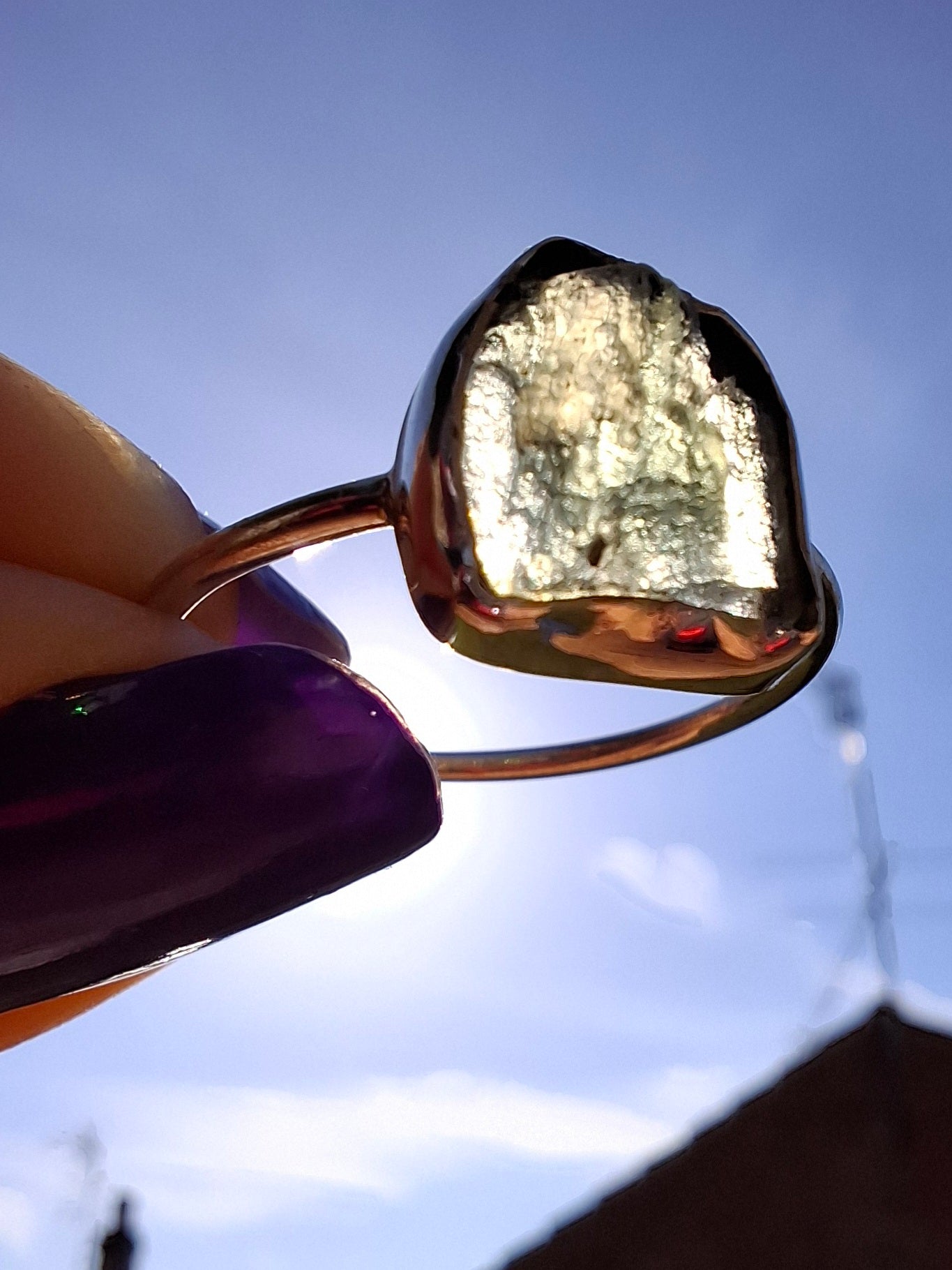 Moldavite Ring, size small U, 925 Silver, Tektite (Ref: R29)