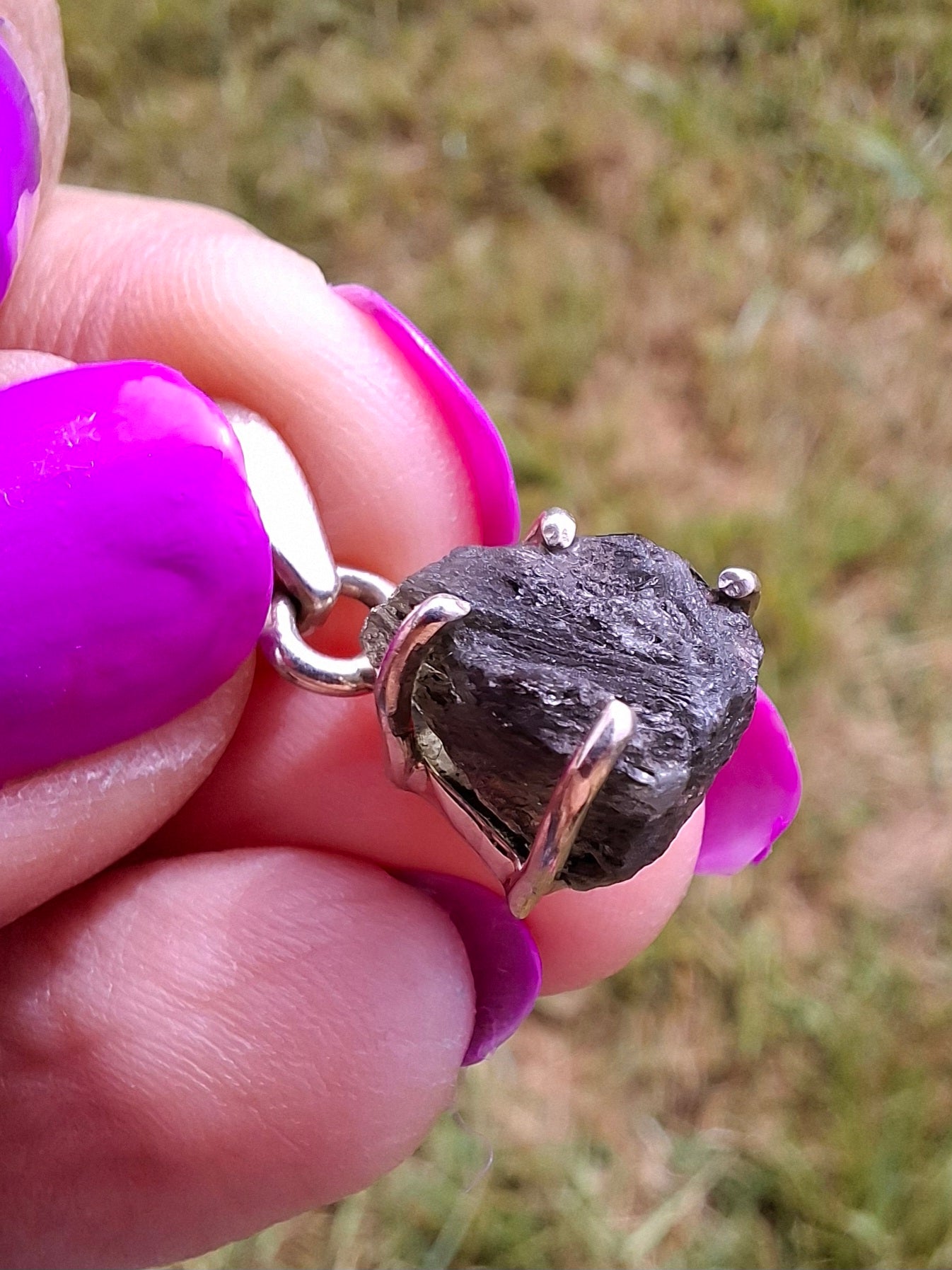 Moldavite Claw Pendant, 925 Silver, Tektite (Ref: P22)
