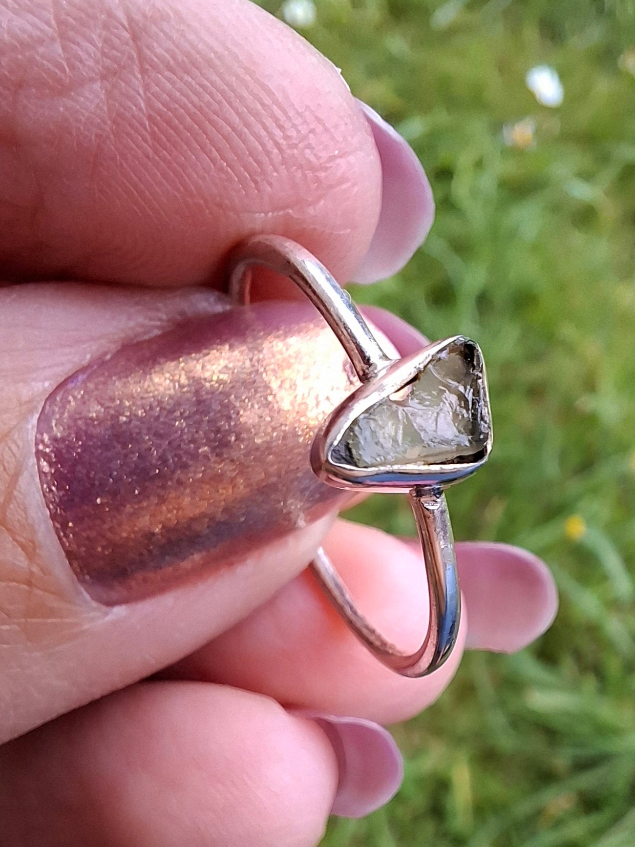 Moldavite Ring, size small S, 925 Silver, Tektite (Ref: R66)