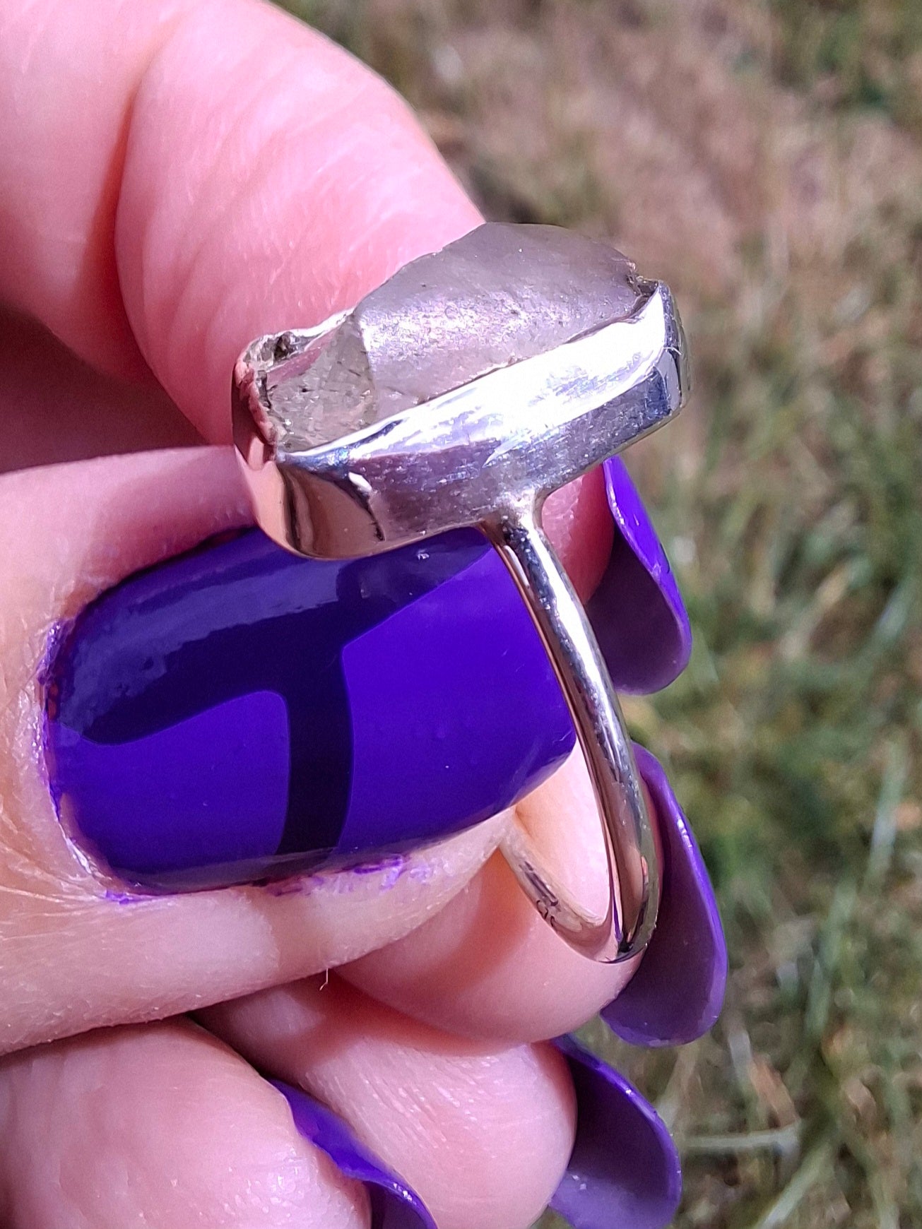 Libyan Desert Glass Ring, size small L, 925 Silver, Tektite (Ref: LR14)