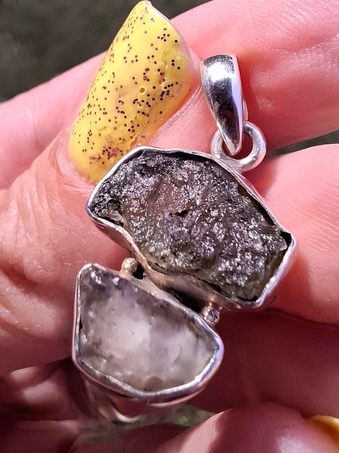 Moldavite & Libyan Desert Glass Pendant, 925 Silver, Tektite (Ref: MLP2)