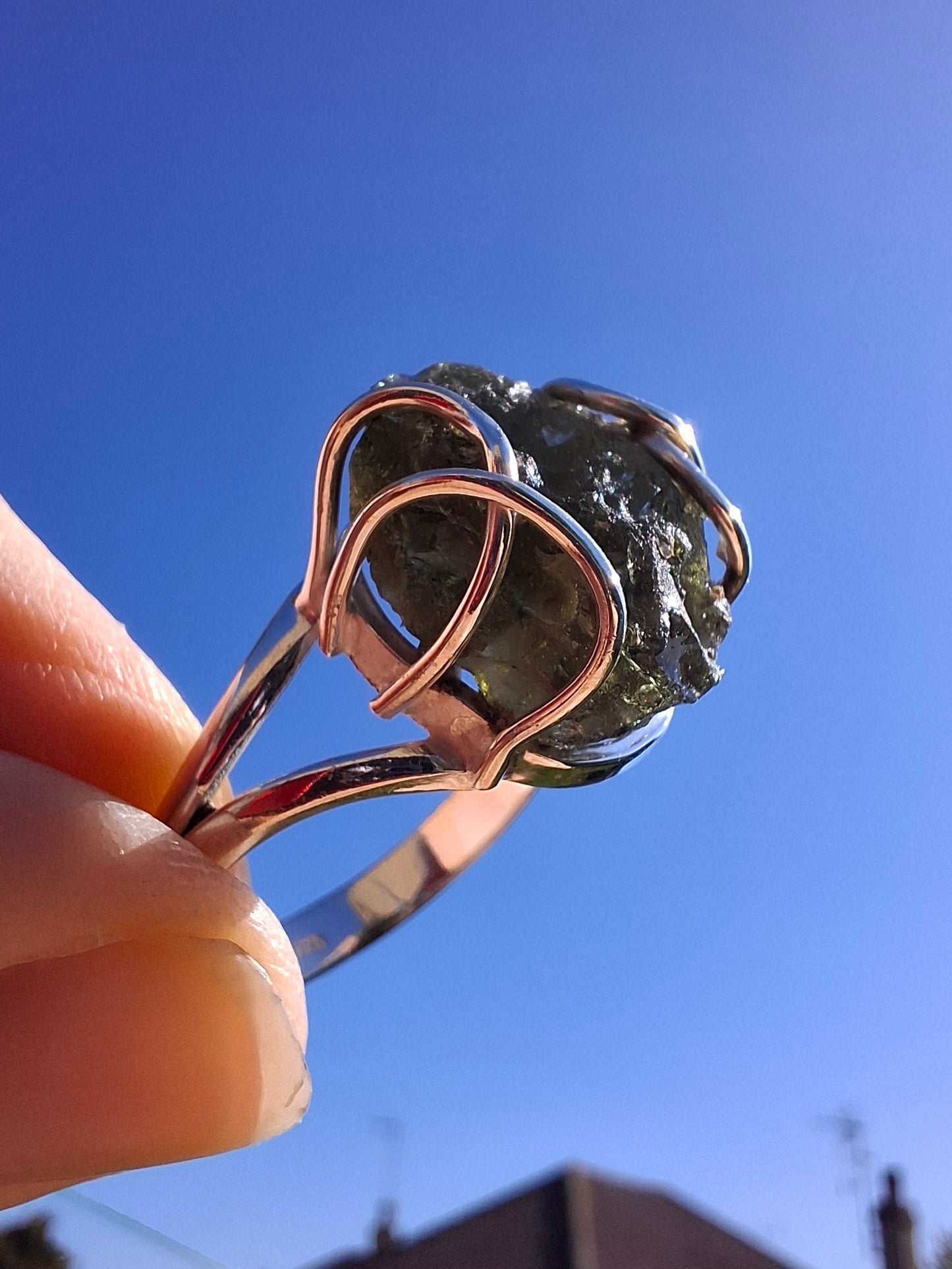 Moldavite Ring, size Y, 925 Silver, Tektite (Ref: R17)