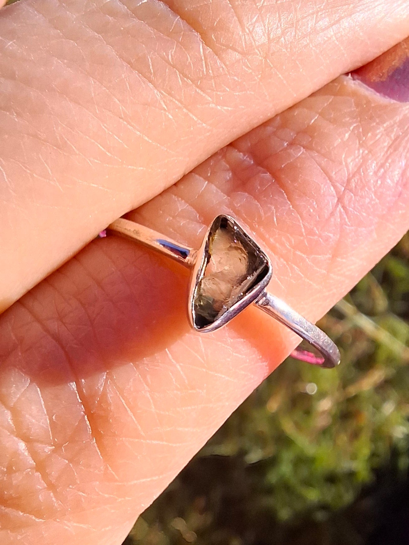 Moldavite Ring, size small S, 925 Silver, Tektite (Ref: R66)