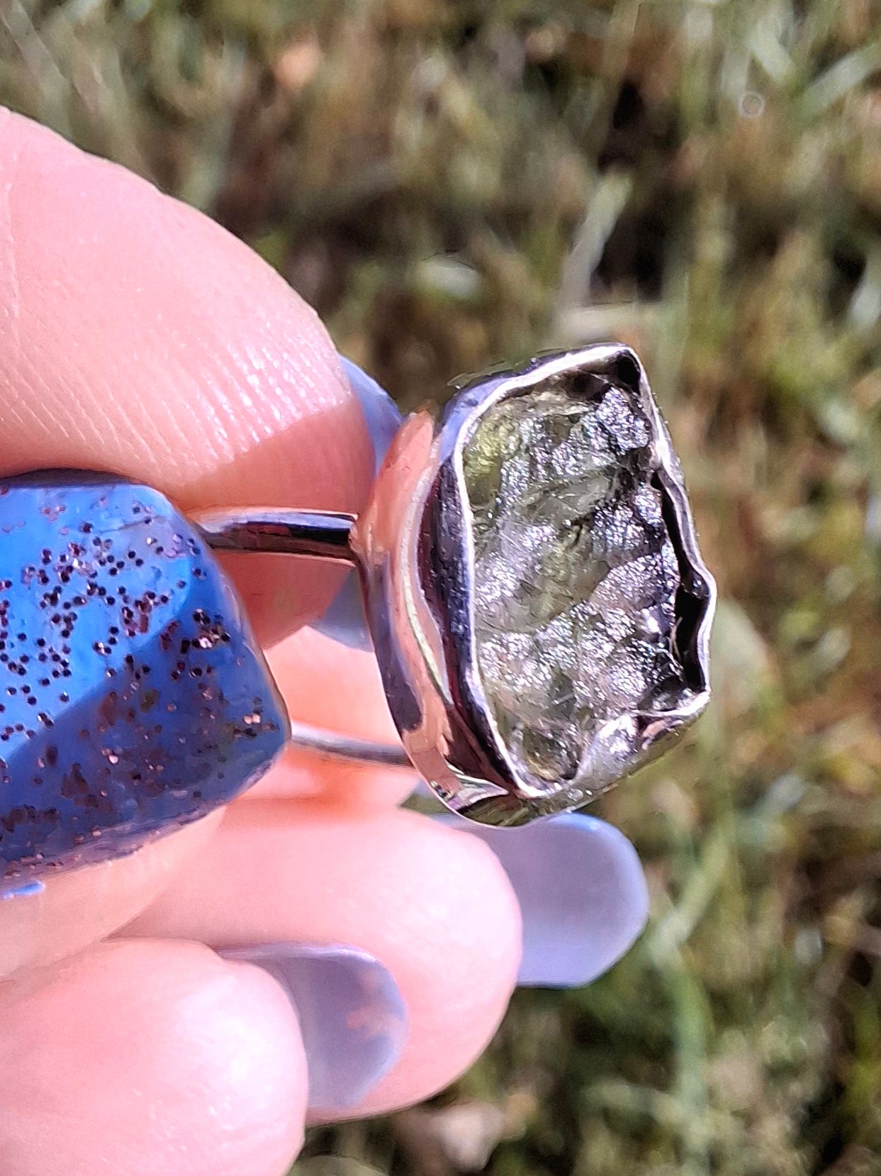 Moldavite Ring, size M, 925 Silver, Tektite (Ref: R22)