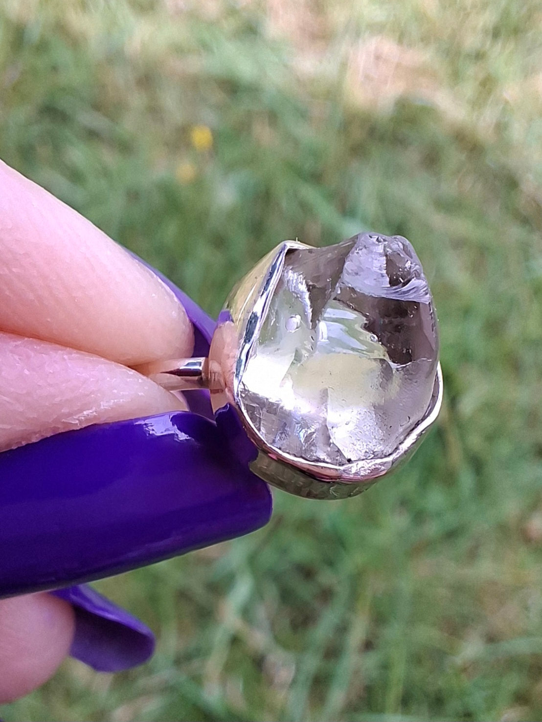 Libyan Desert Glass Ring, size large J, 925 Silver, Tektite (Ref: LR9)