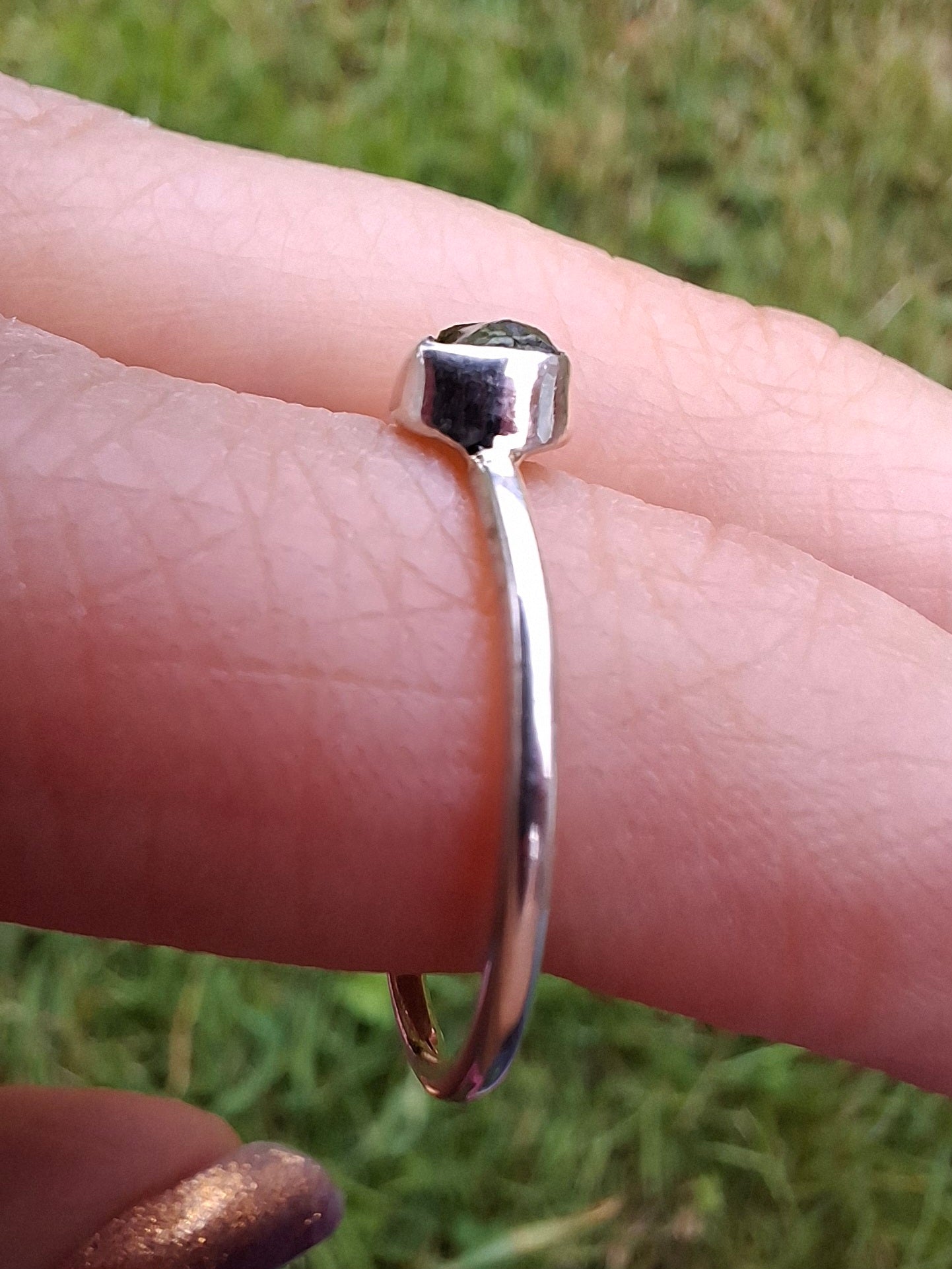 Moldavite Ring, size large L/small M, 925 Silver, Tektite (Ref: R37)