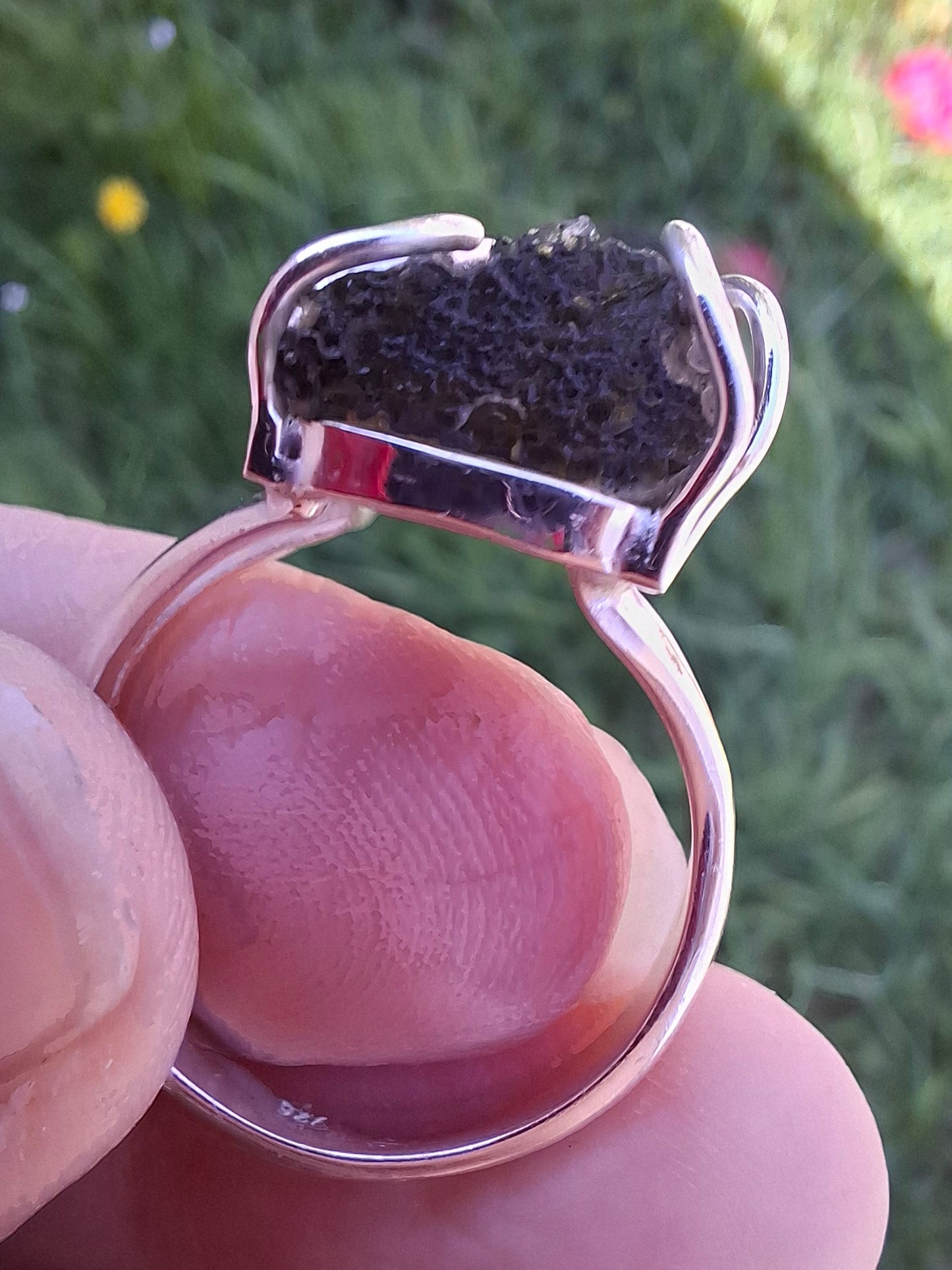 Moldavite Ring, size U, 925 Silver, Tektite (Ref: R14)