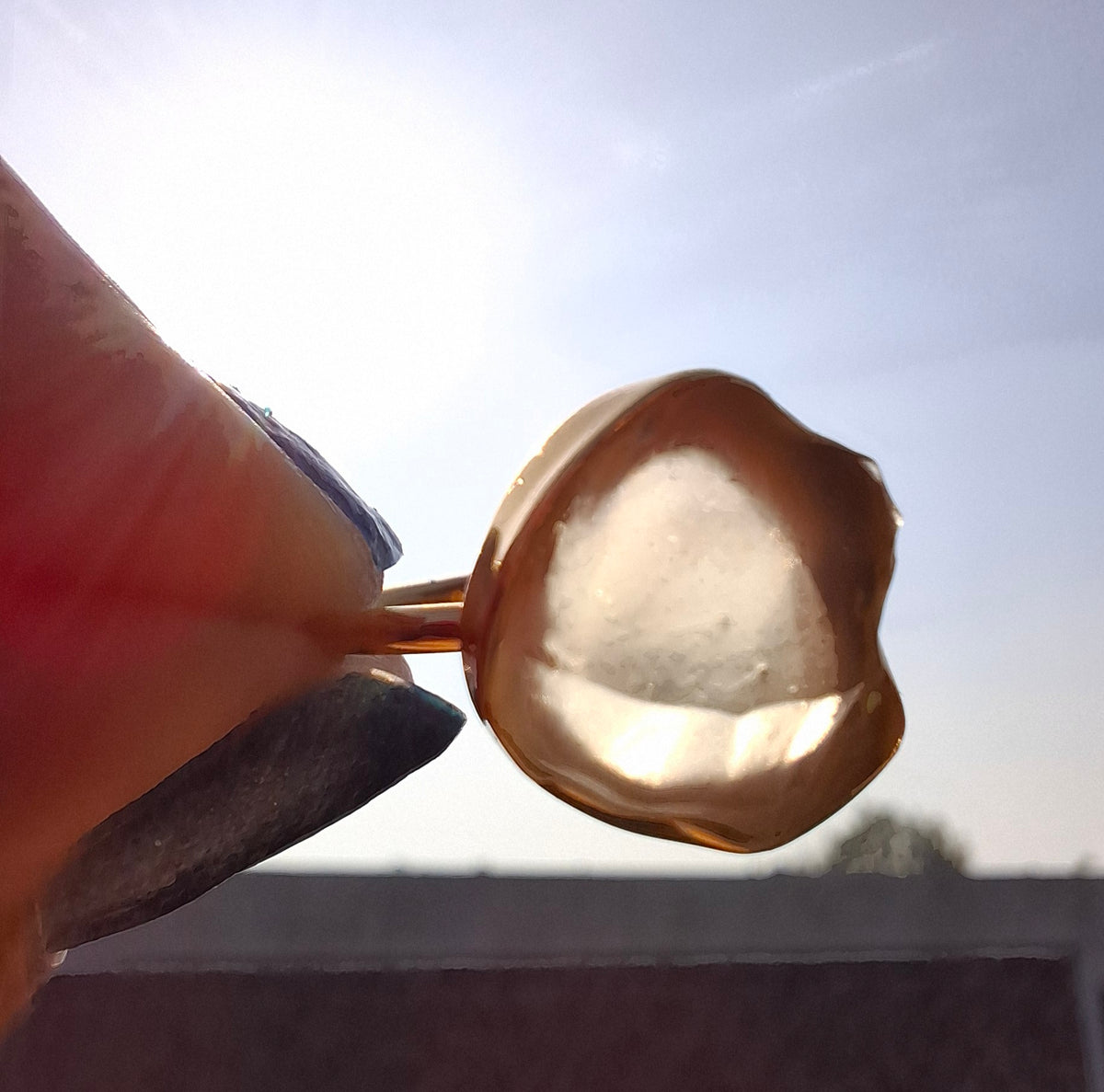 Libyan Desert Glass Ring, 14K GOLD Plated, size large M, Tektite (Ref: LR78)