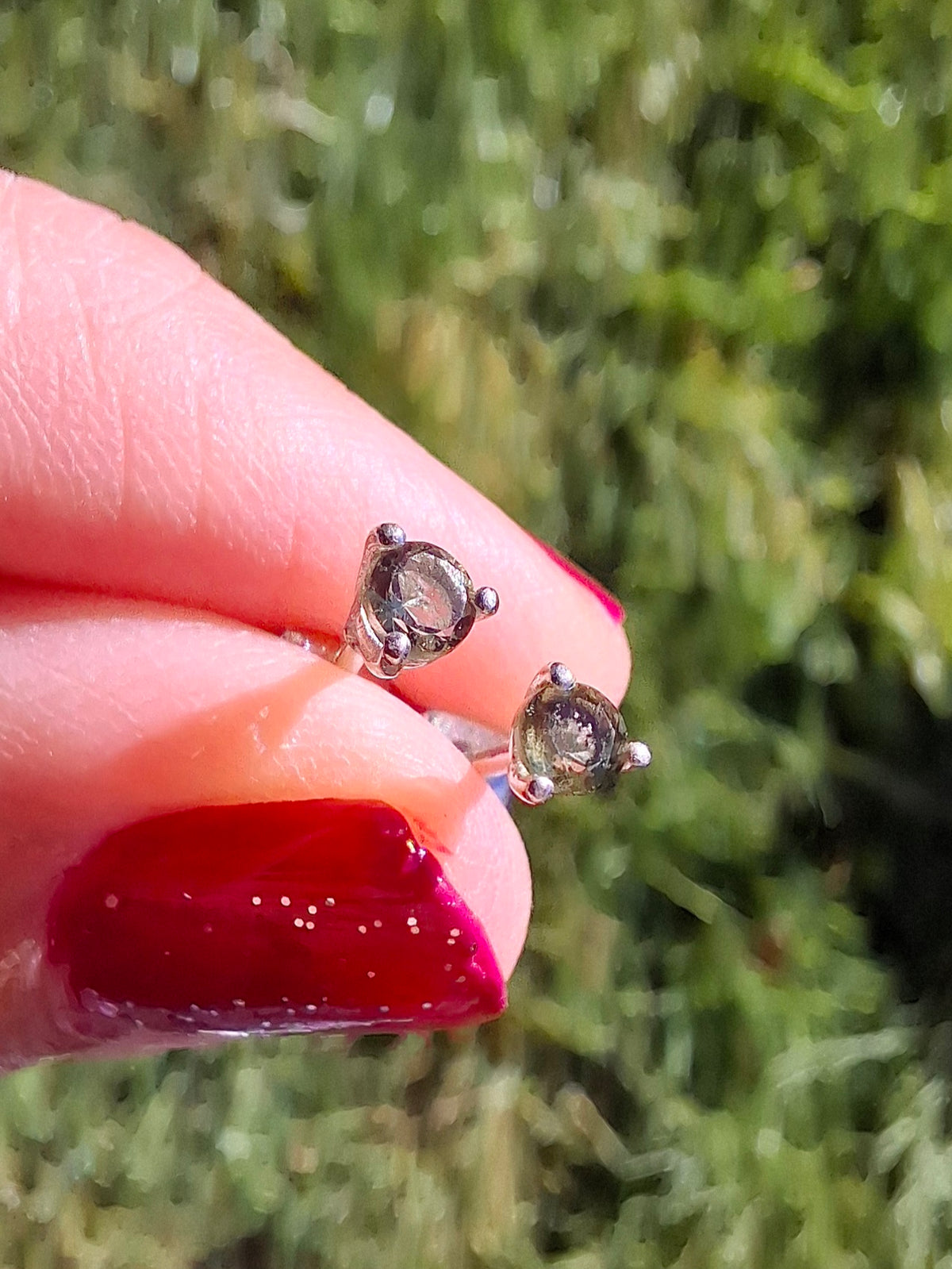Moldavite (Faceted) 3mm Stud Earrings, 925 Silver (Ref: Pair65)