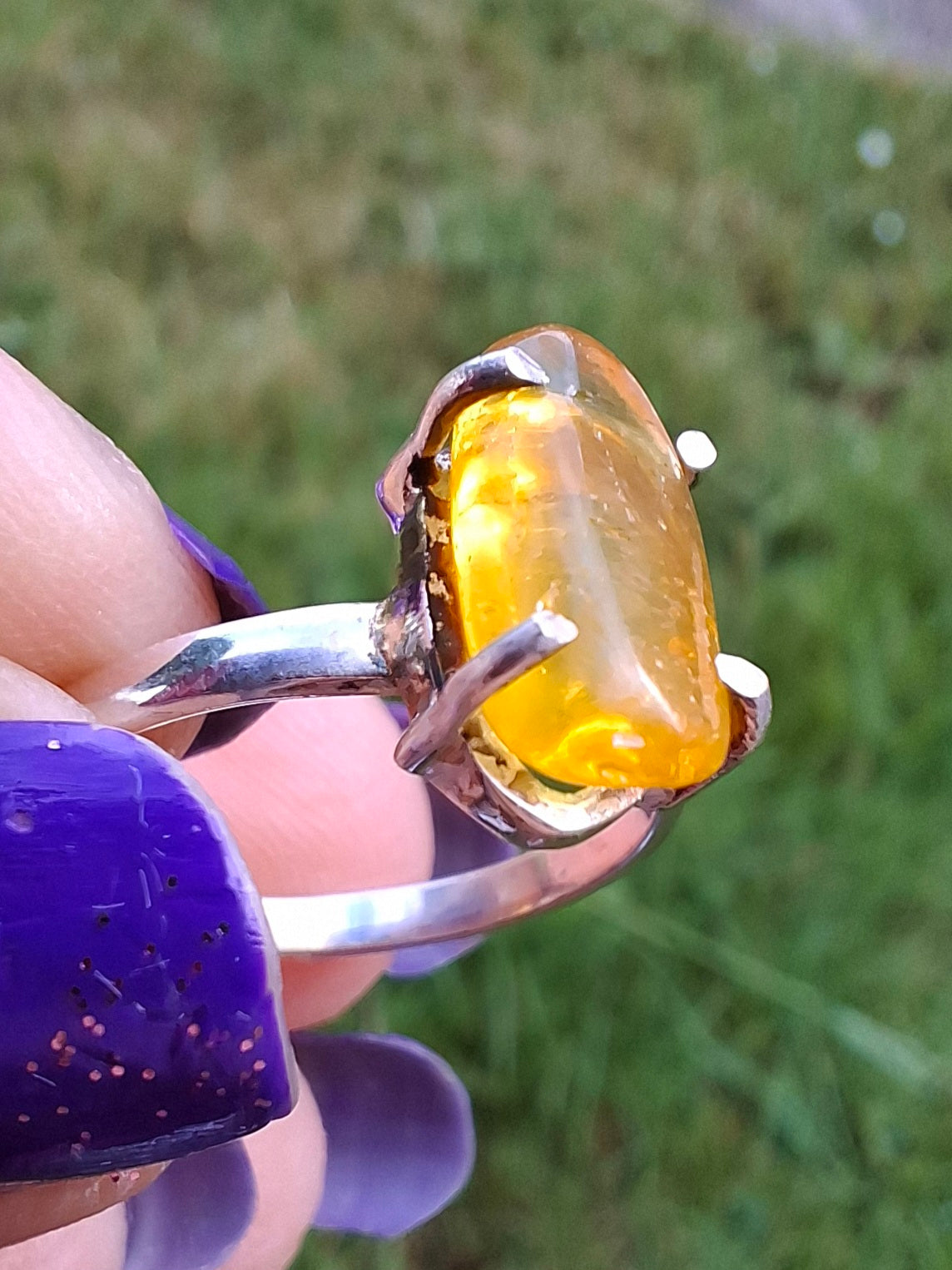 Baltic Amber Ring, size O, 925 Silver, Fossil (Ref: AR11)