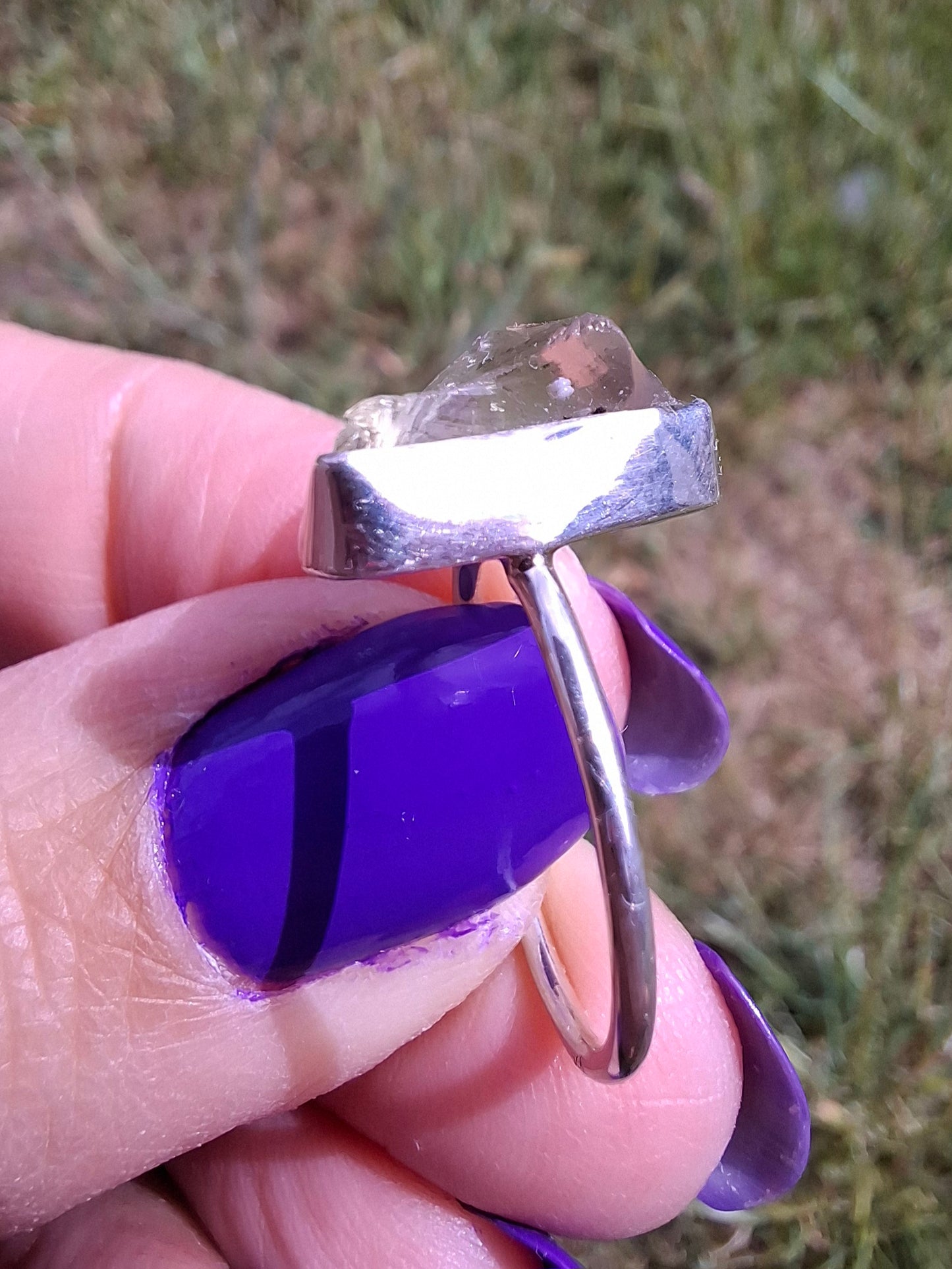 Libyan Desert Glass Ring, size P, 925 Silver, Tektite (Ref: LR26)