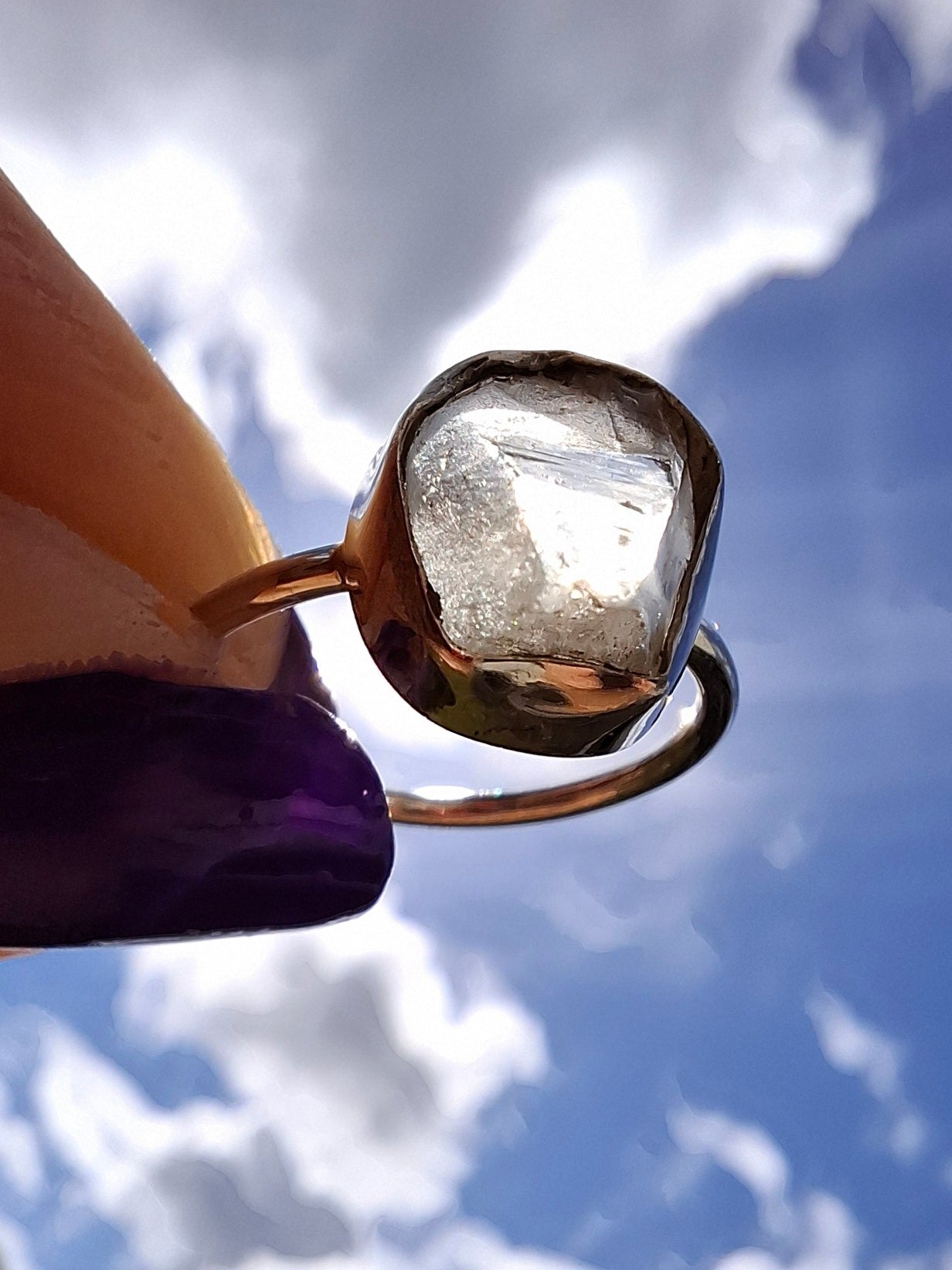 Libyan Desert Glass Ring, size large J, 925 Silver, Tektite (Ref: LR9)
