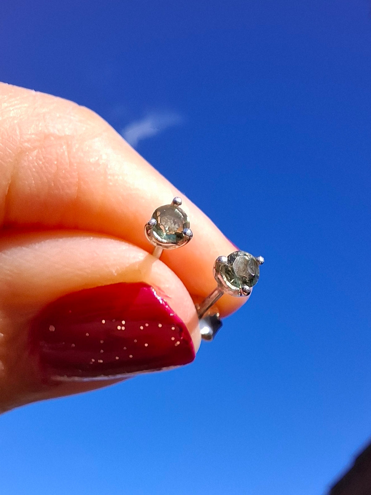 Moldavite (Faceted) 3mm Stud Earrings, 925 Silver (Ref: Pair61)